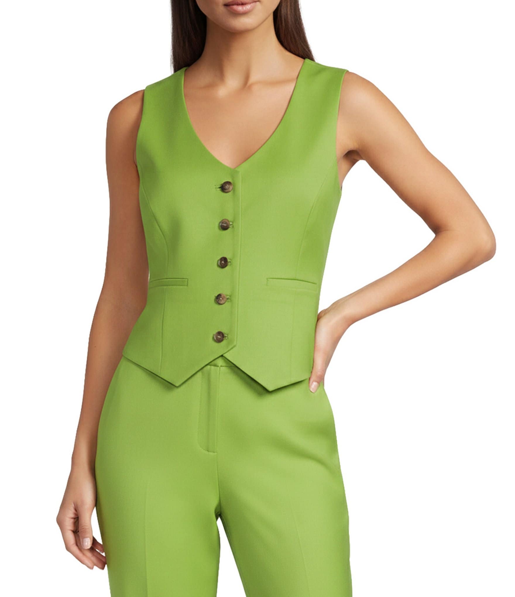 green dress vest womens Olive Green Ballroom Dress | Print Flounces | Size 7/8-9/10 main image 1