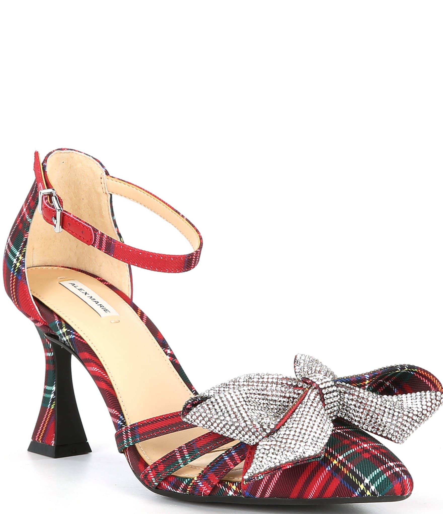 Alex Marie Carmela Plaid Rhinestone Bow Ankle Strap Dress Pumps | Dillard's