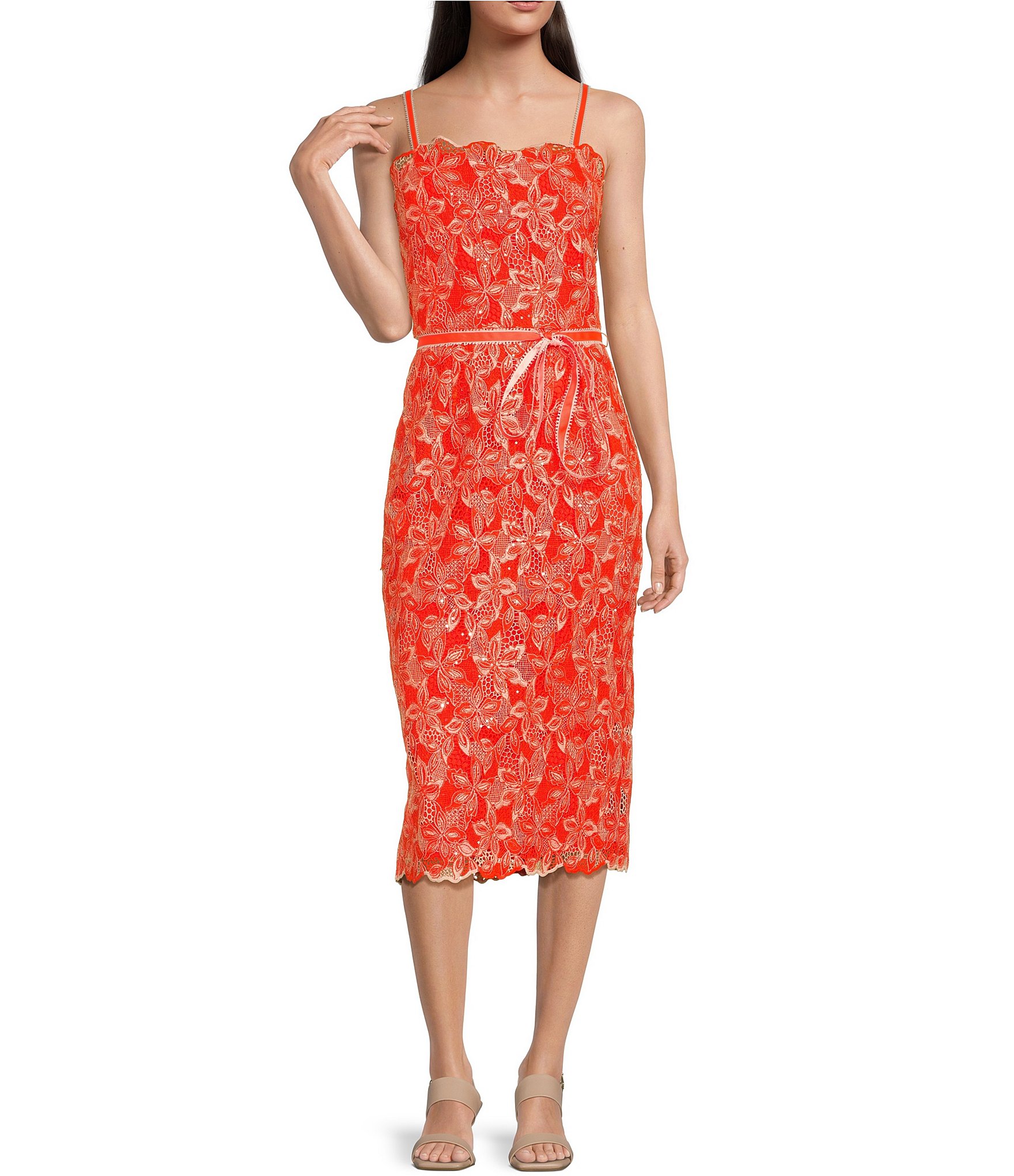 Alex Marie Crystal Embroidered Lace Sleeveless Dress | Dillard's