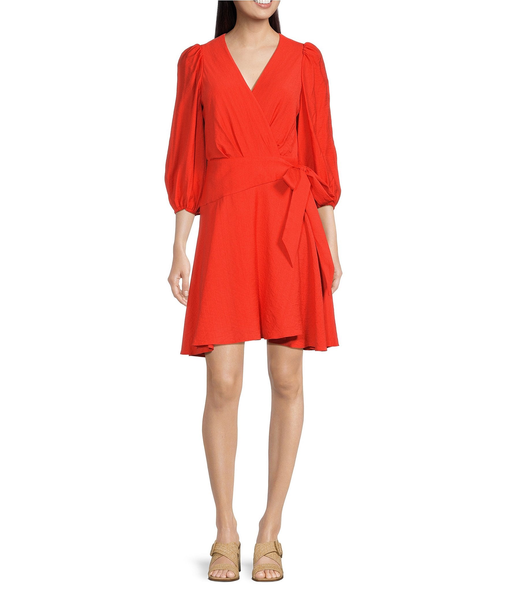 Alex Marie Enola Surplice V-Neck 3/4 Sleeve Wrap Dress | Dillard's