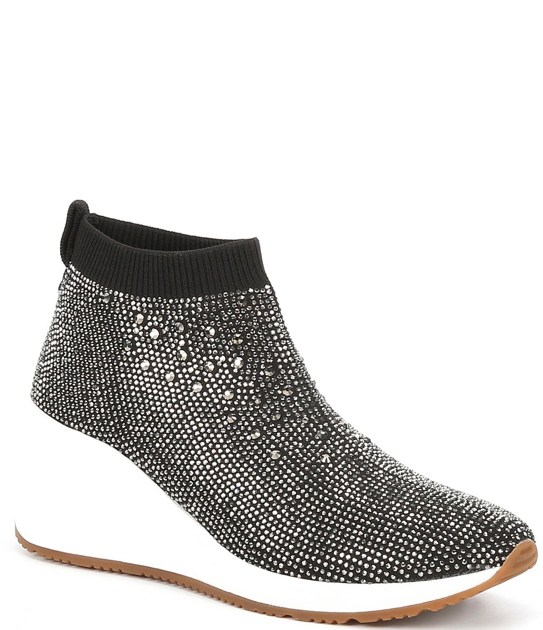 Simanlan Women's Casual Platform Rhinestones Glitter Slip on Sneakers Flat Walking Shoes, Size: 11, Black