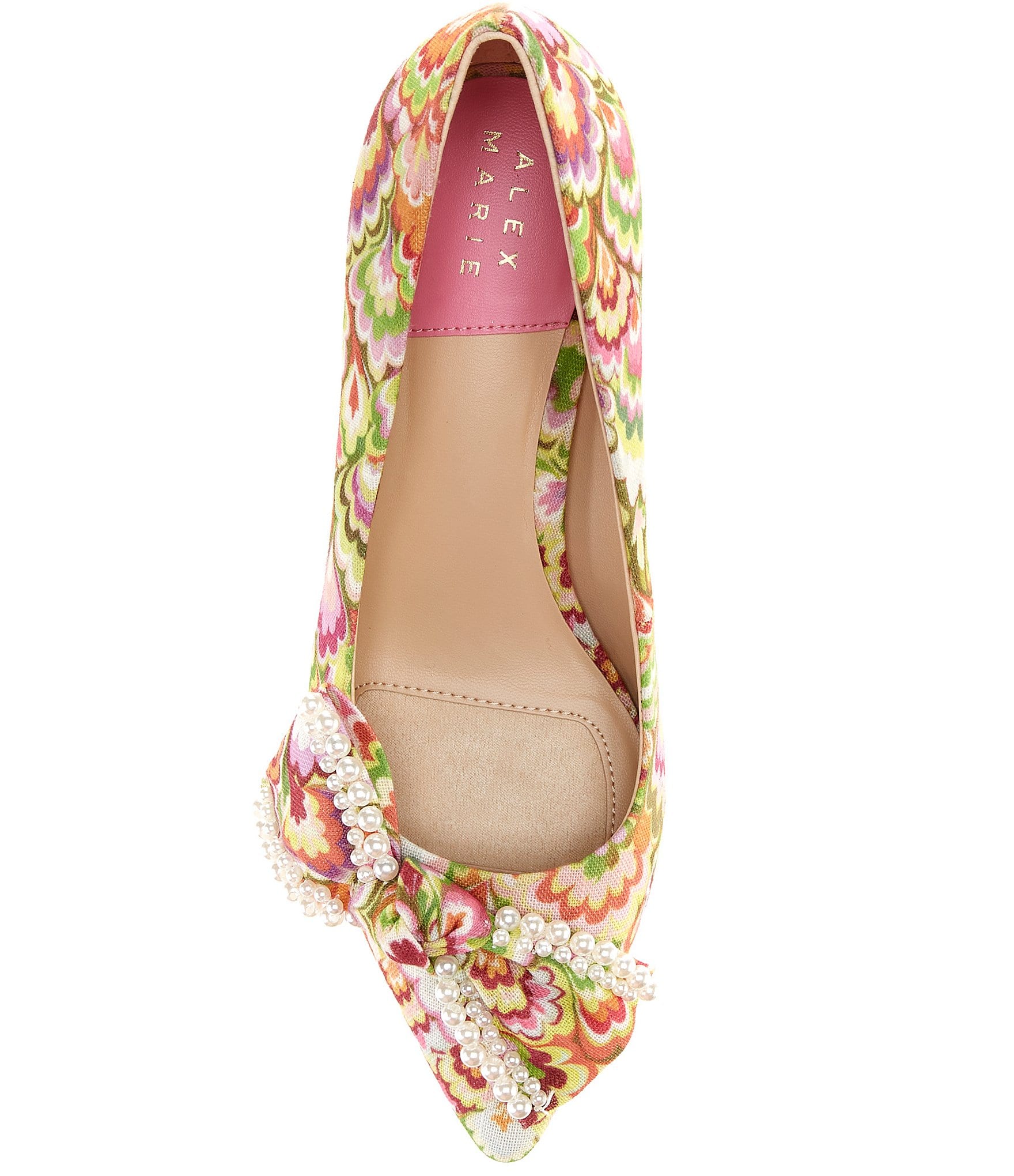 Alex Marie Iris Three Multi Print Pearl Embellished Bow Kitten Heel Pumps