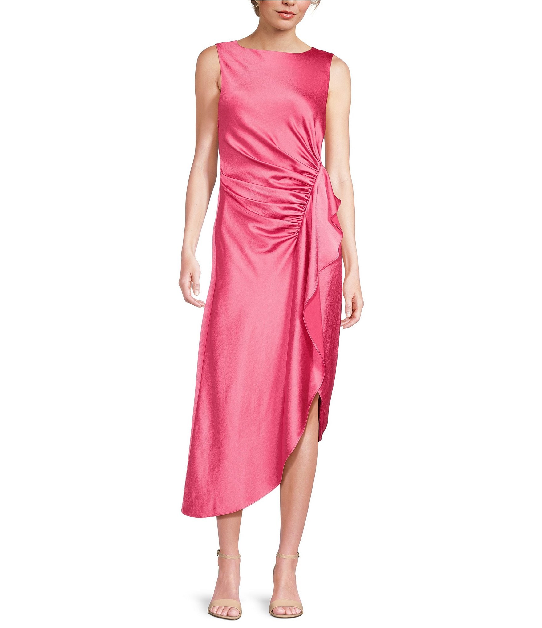 Alex Marie Monica Drapey Satin Sleeveless Midi Dress