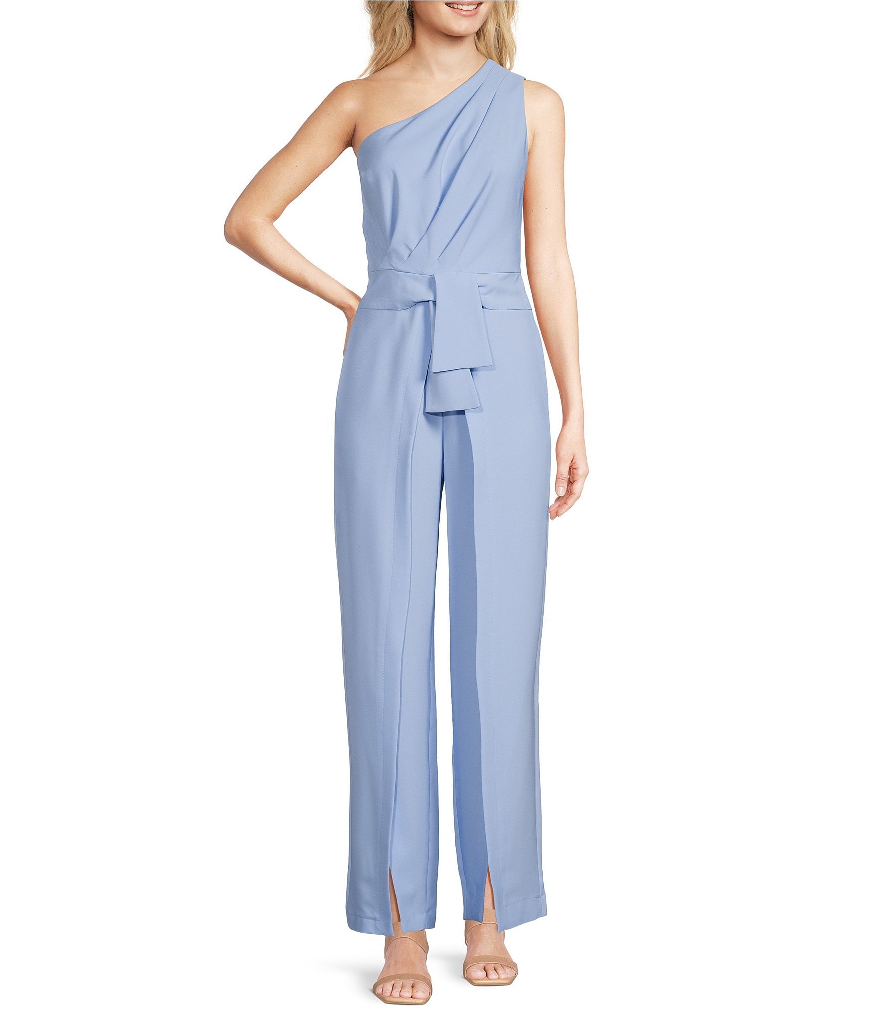 Alex Marie Petite Size Aliza One Shoulder Wide Leg Crepe