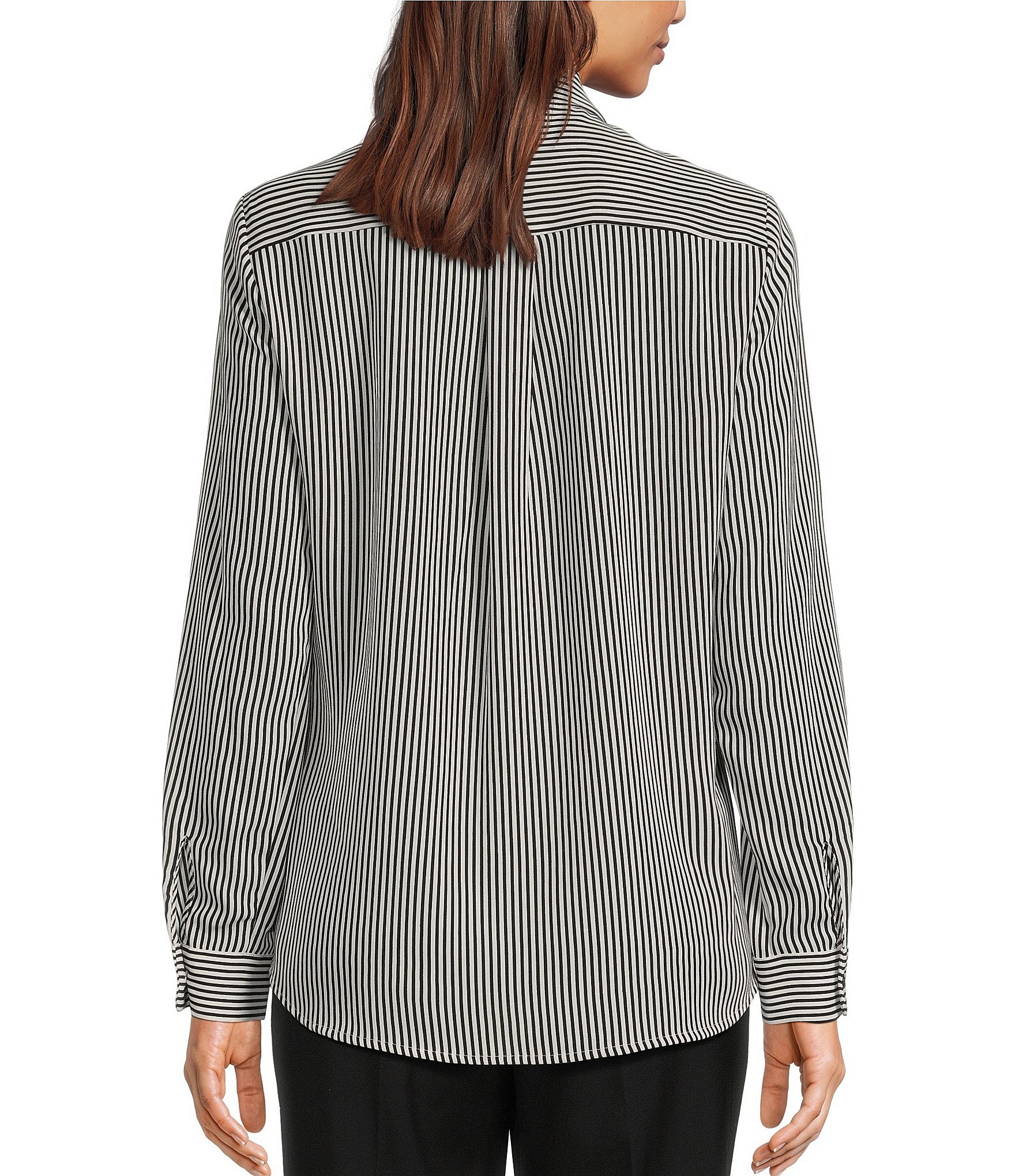 Alex Marie Piper Crepe de Chine Striped Print Point Collar Long Sleeve Button Front Blouse