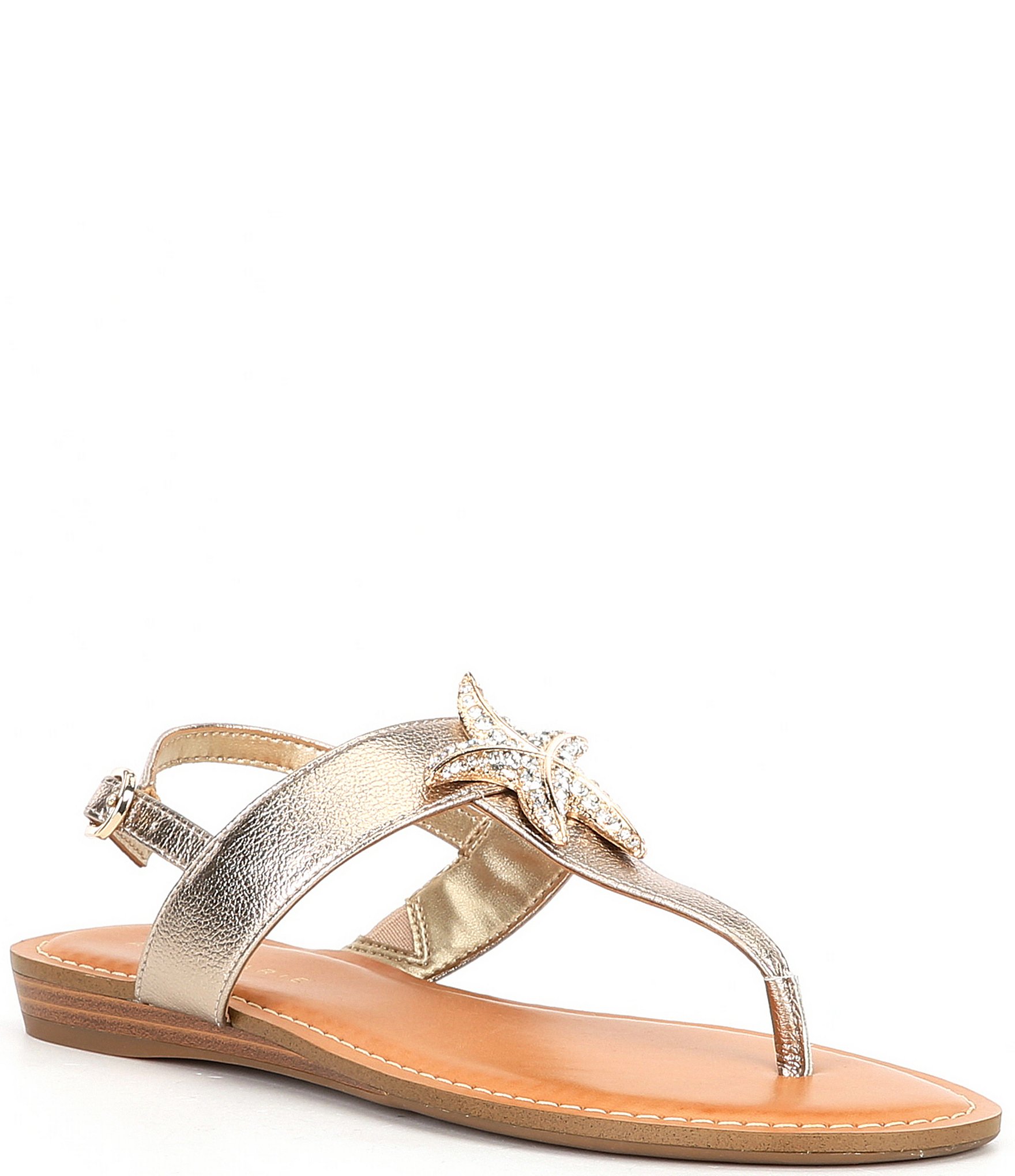 Alex Marie Prim Metallic Leather Starfish Ornament Thong Sandals ...