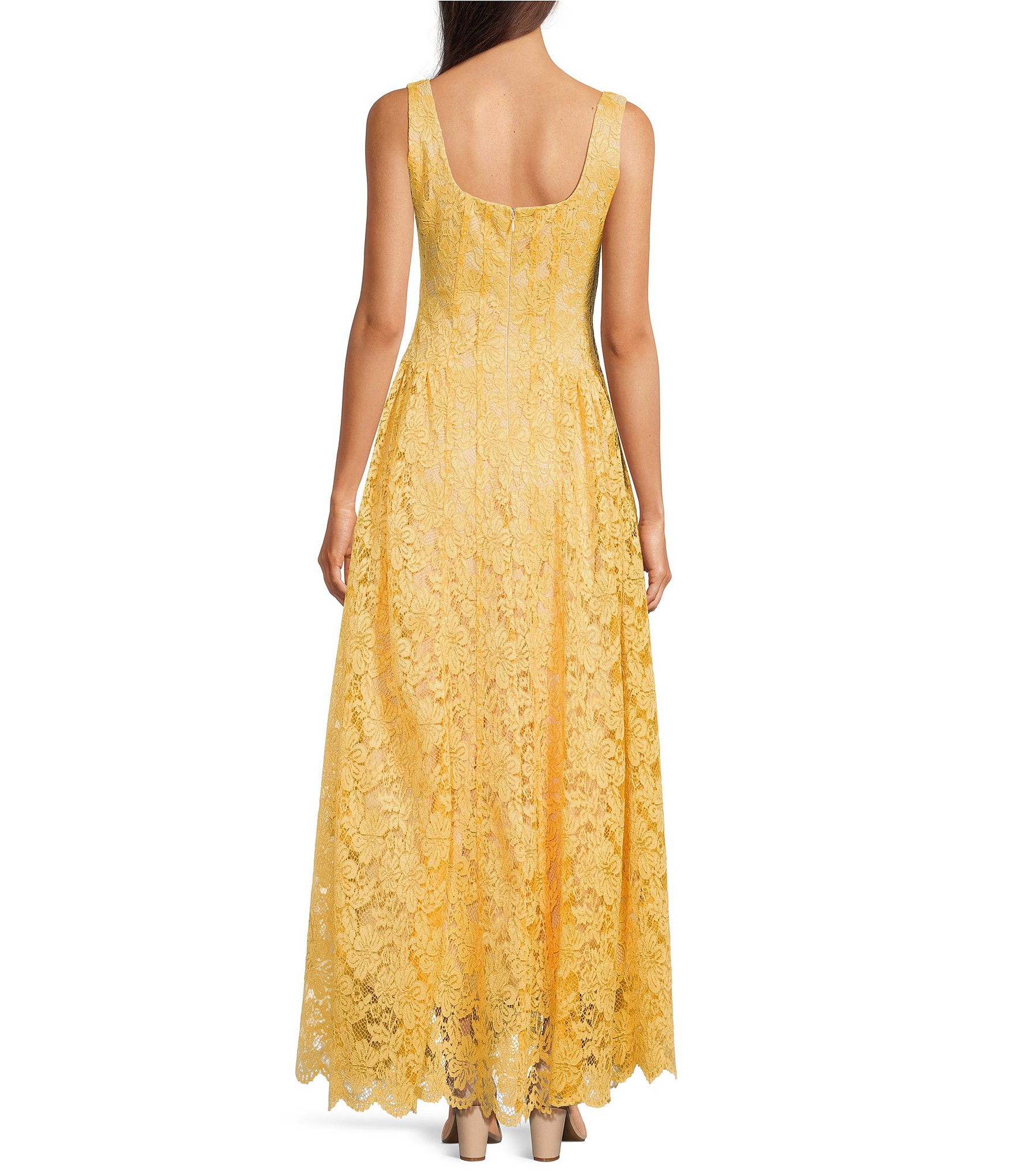 Alex Marie Rosalyn Lace Square Neck Sleeveless Fit and Flare Gown
