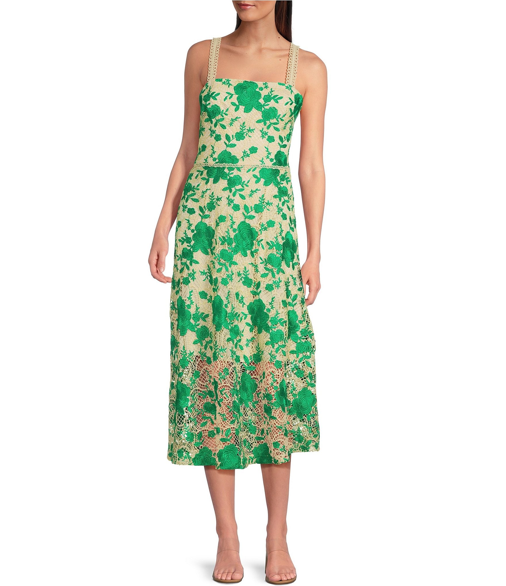 Alex Marie Sandra Square Neck Crochet Lace Midi A-Line Dress | Dillard's