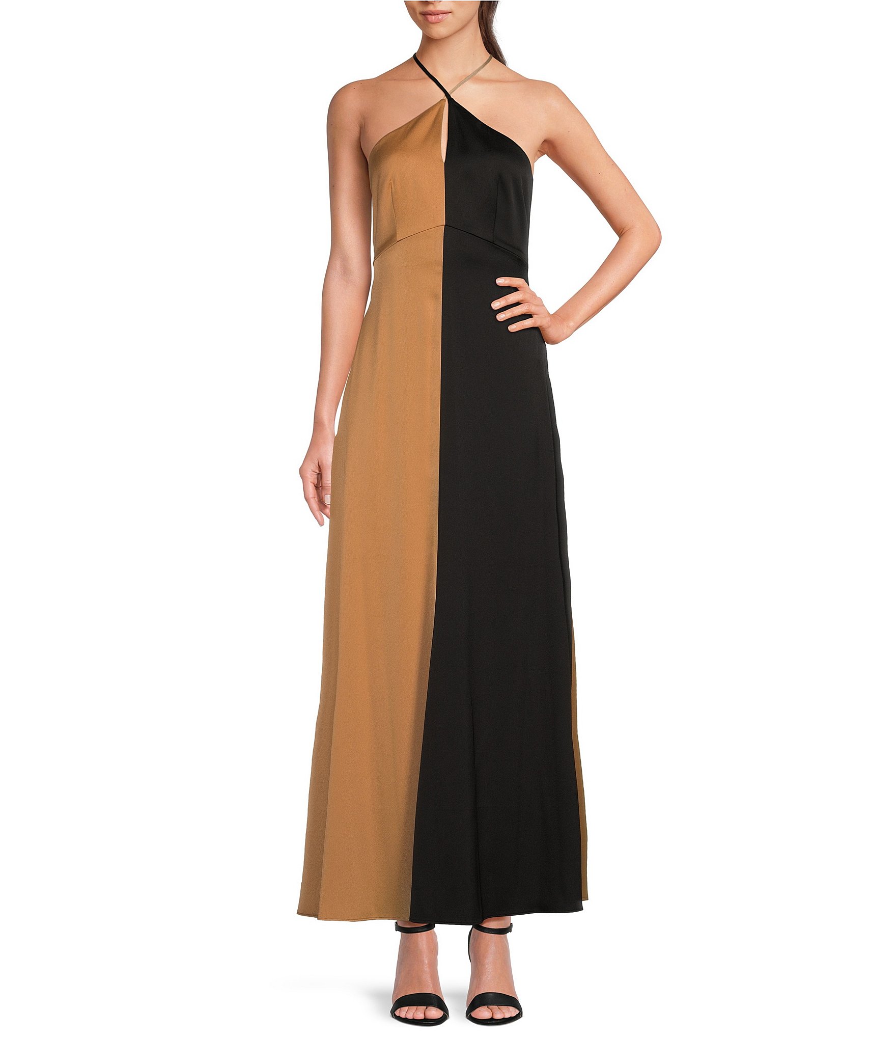 Alex Marie Savannah Satin Halter Neck A-Line Maxi Dress | Dillard's