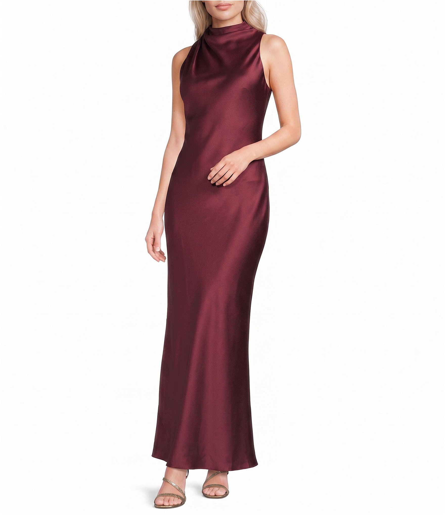 Alex Marie Sonja Satin High Neck Halter Gown