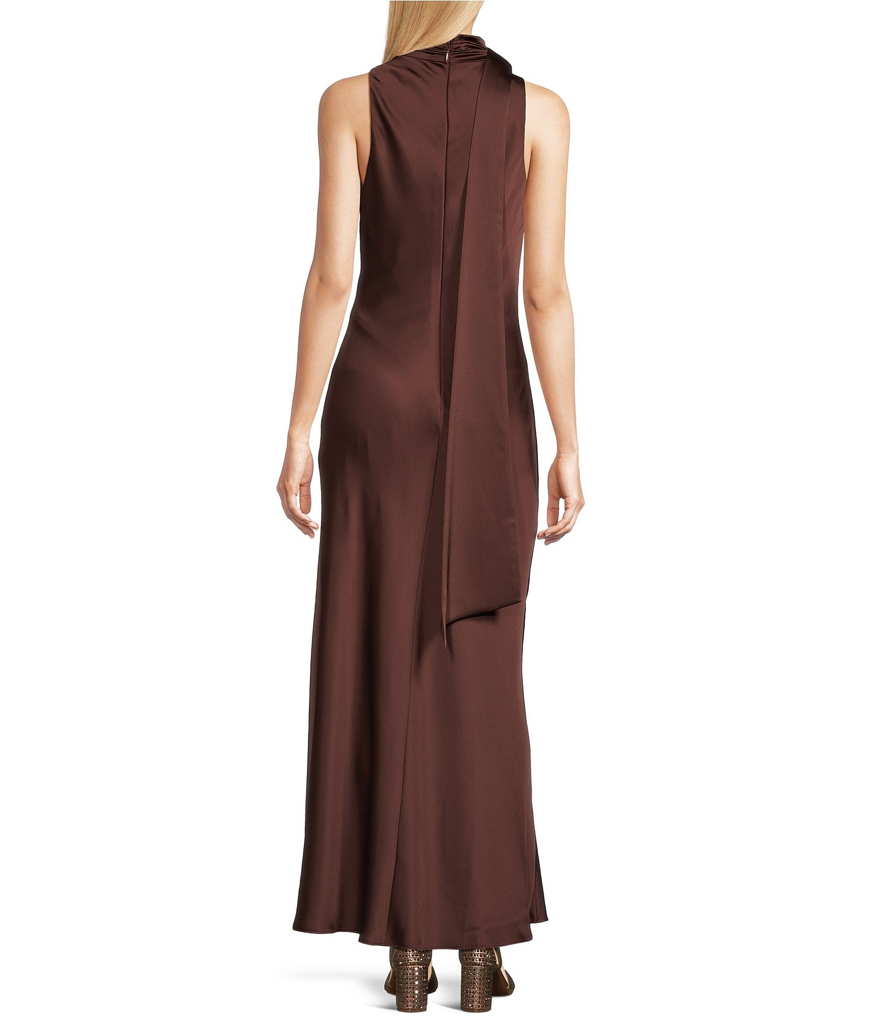 Alex Marie Sonja Satin High Neck Halter Gown