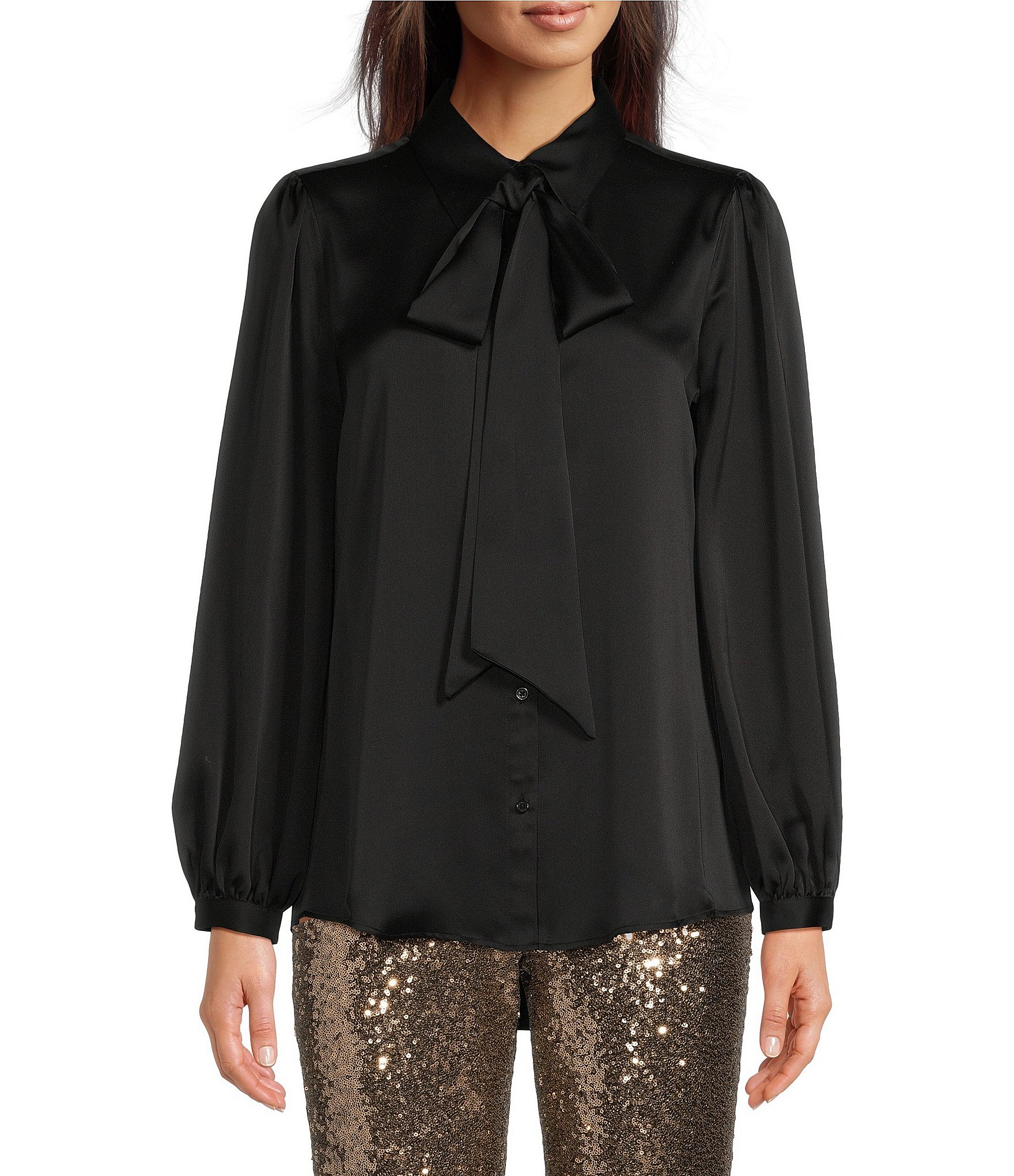 black bow on solid: Women's Blouses & Dressy Tops