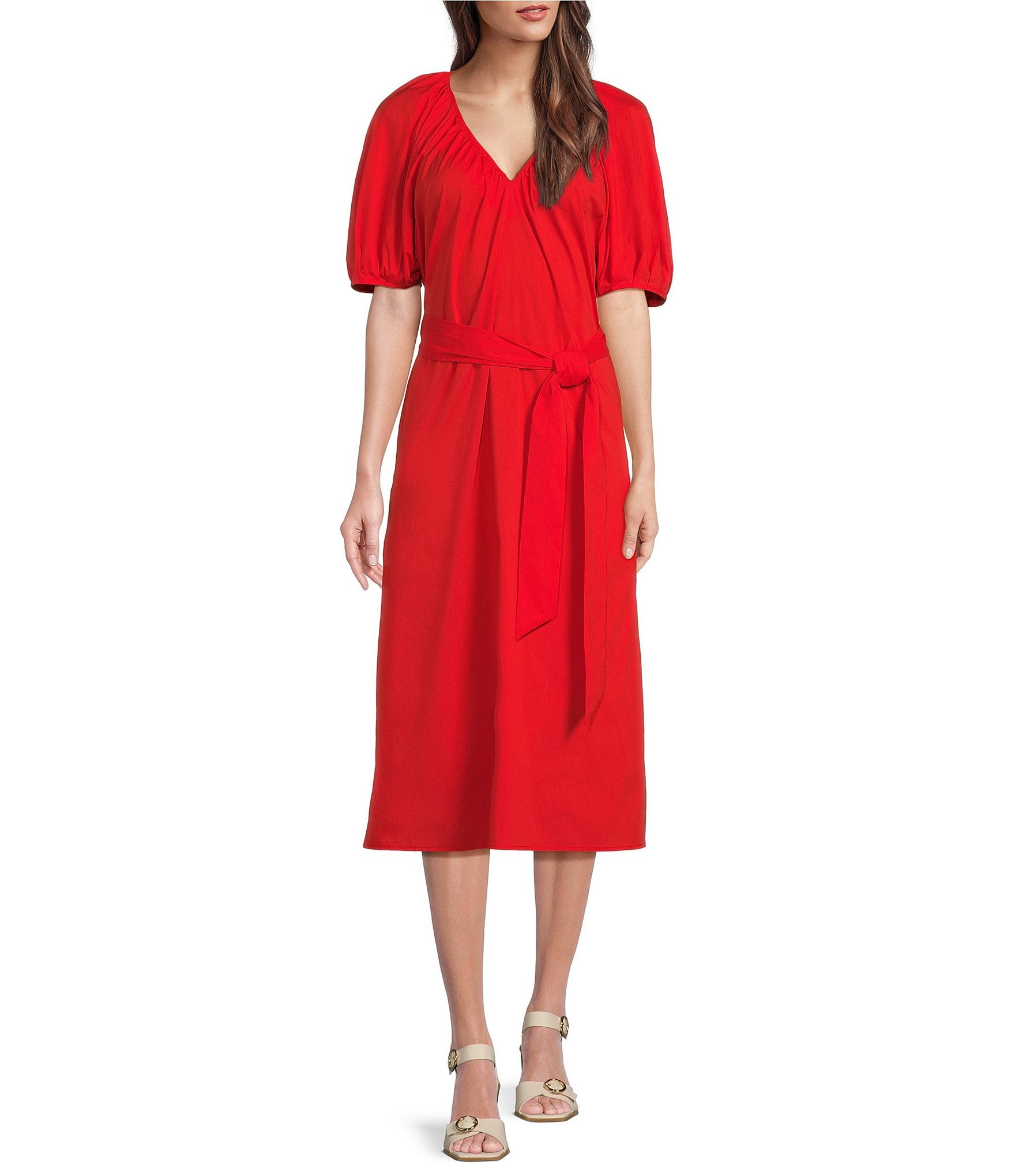 Alex Marie x Brrr° Everly V-Neck Puff Sleeve Midi Dress | Dillard's