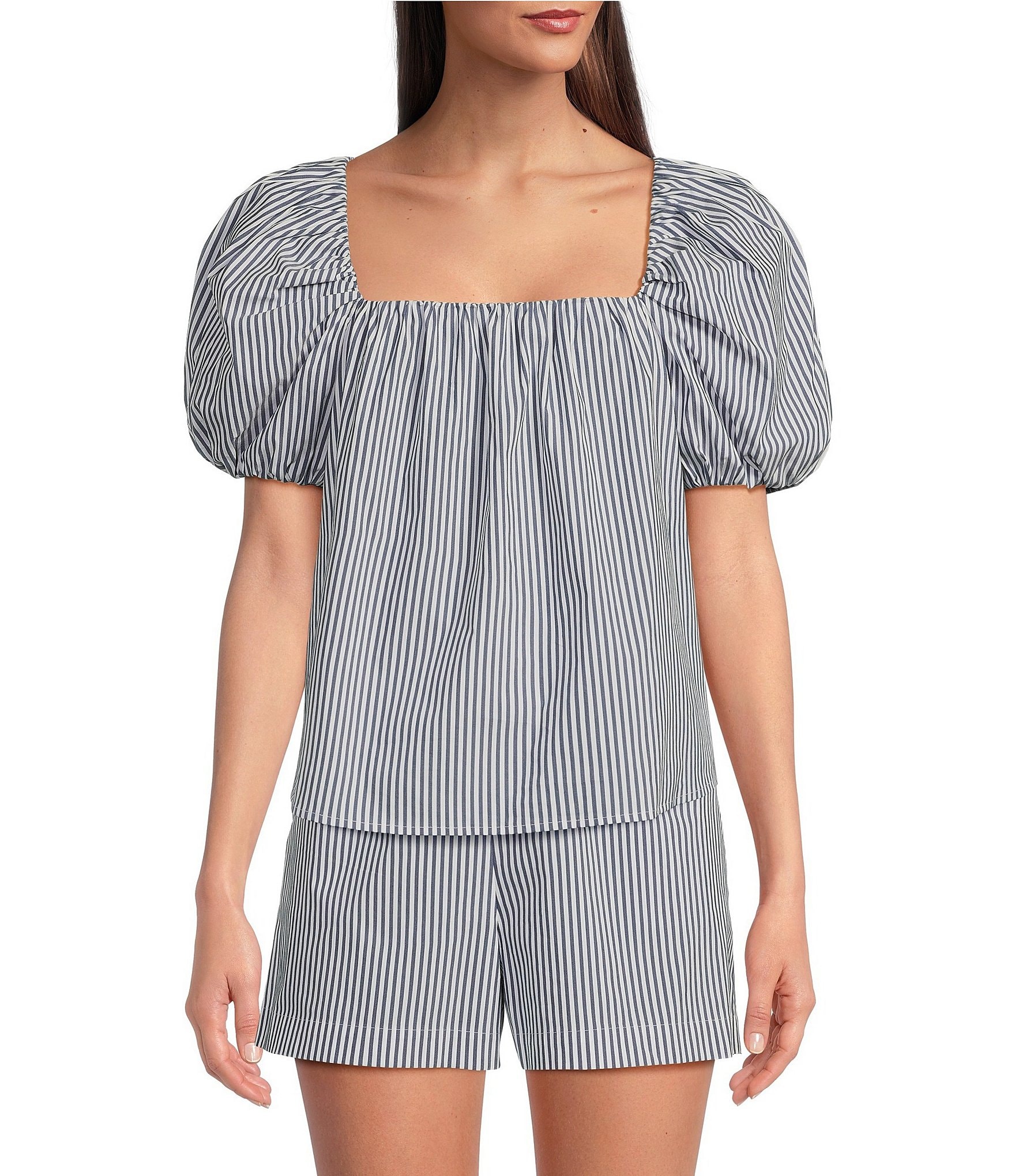 Alex Marie x Brrr° Gemma Pin Stripe Square Neck Puff Sleeve ...