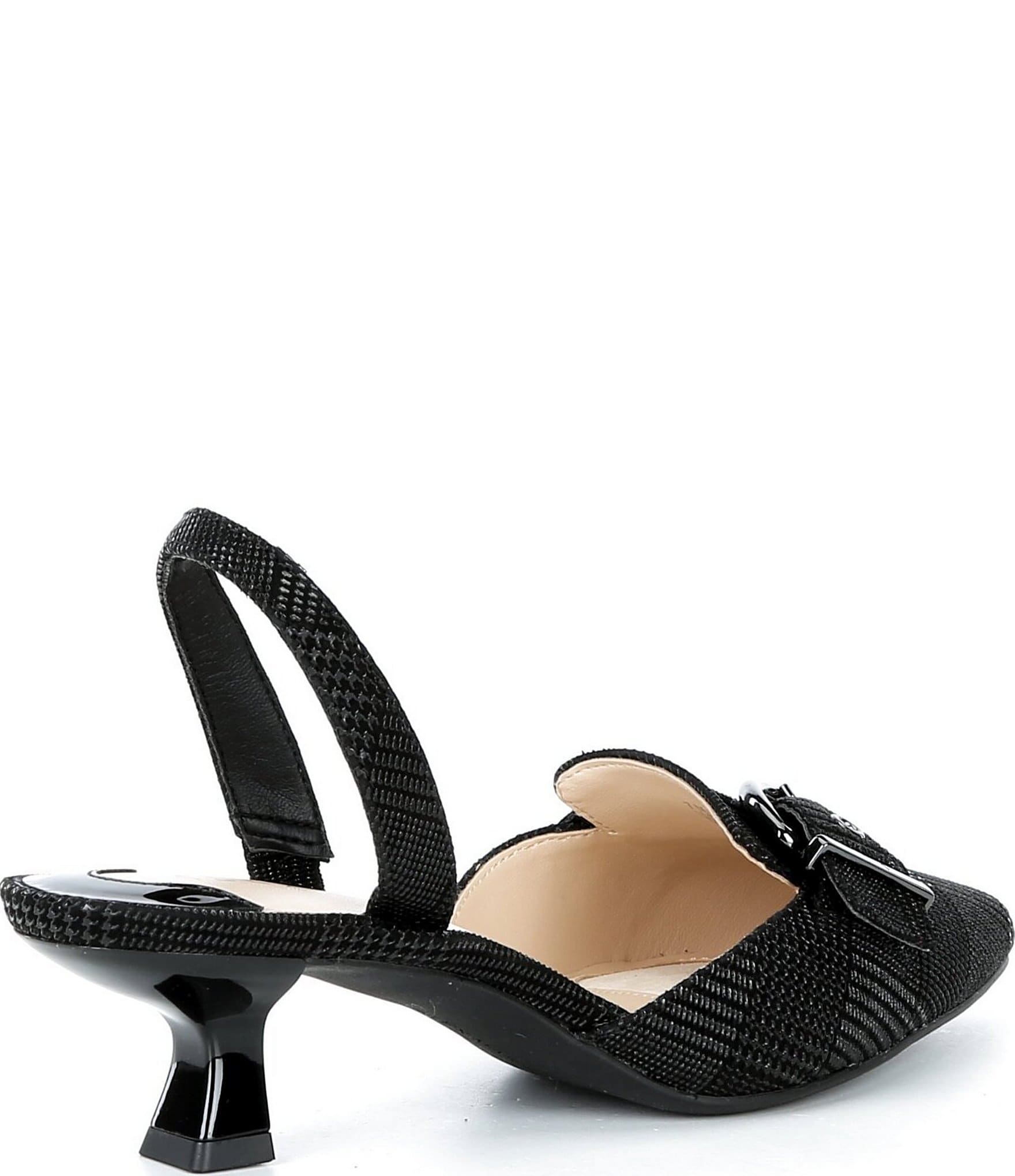 Alex Marie Zell Houndstooth Leather Buckle Ornament Slingback Pumps