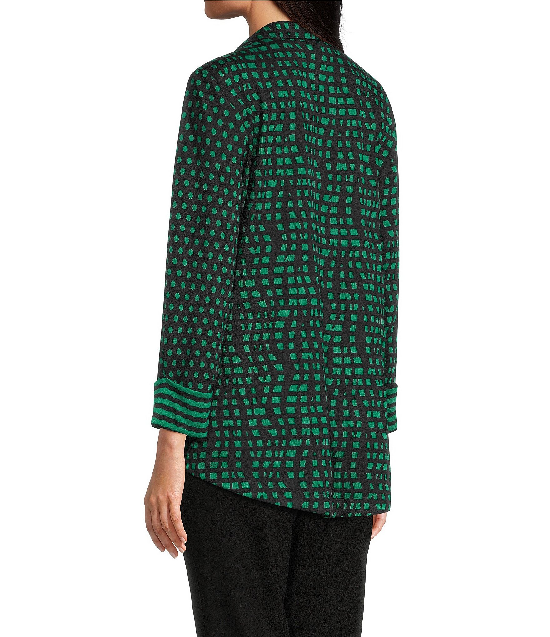 Ali Miles Abstract Dotted Mock Neck Elbow Sleeve Zip-Front Tunic