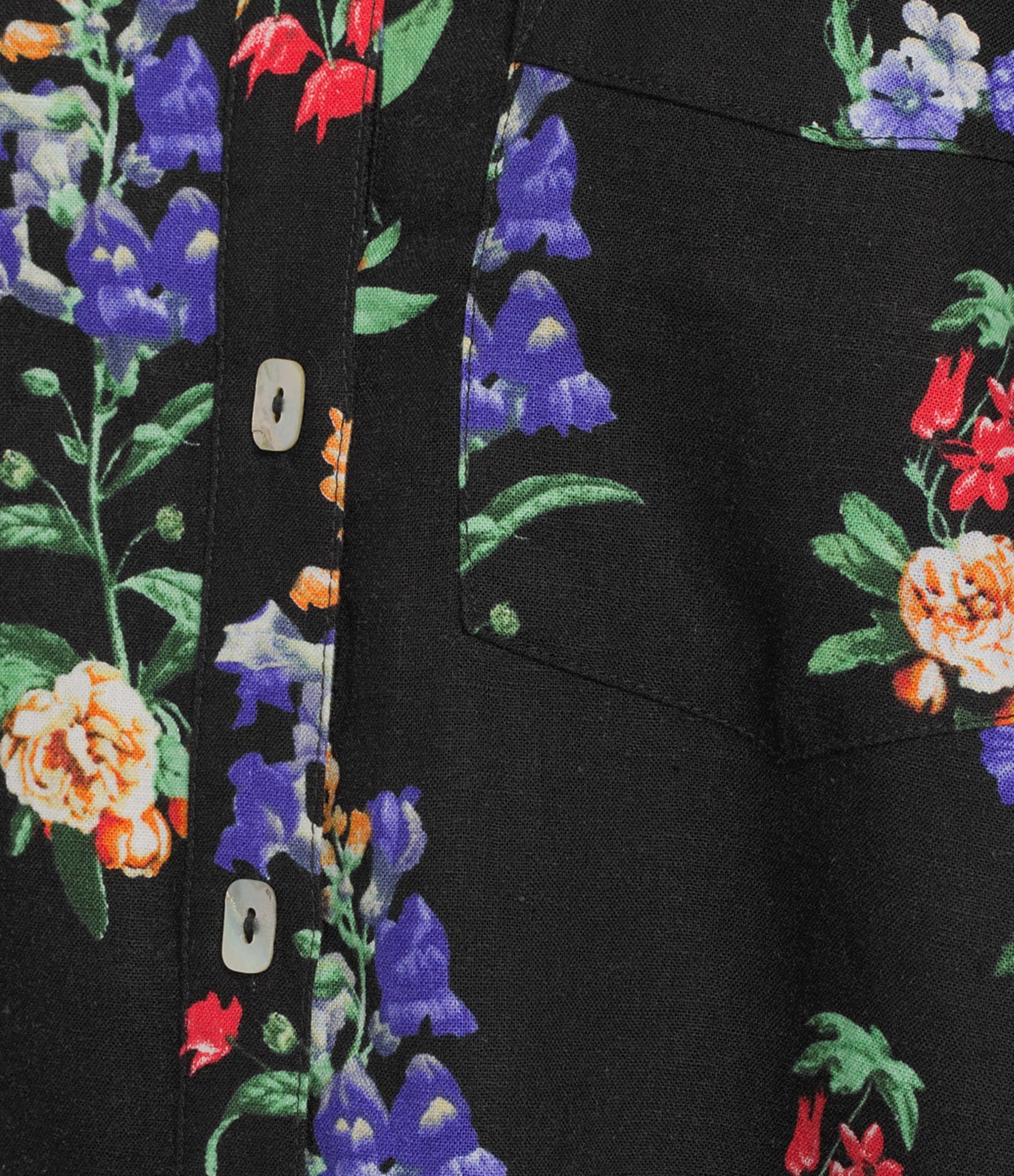 Ali Miles All-Over Floral Multi Print Linen Blend Point Collar Elbow Sleeve Button Front Tunic