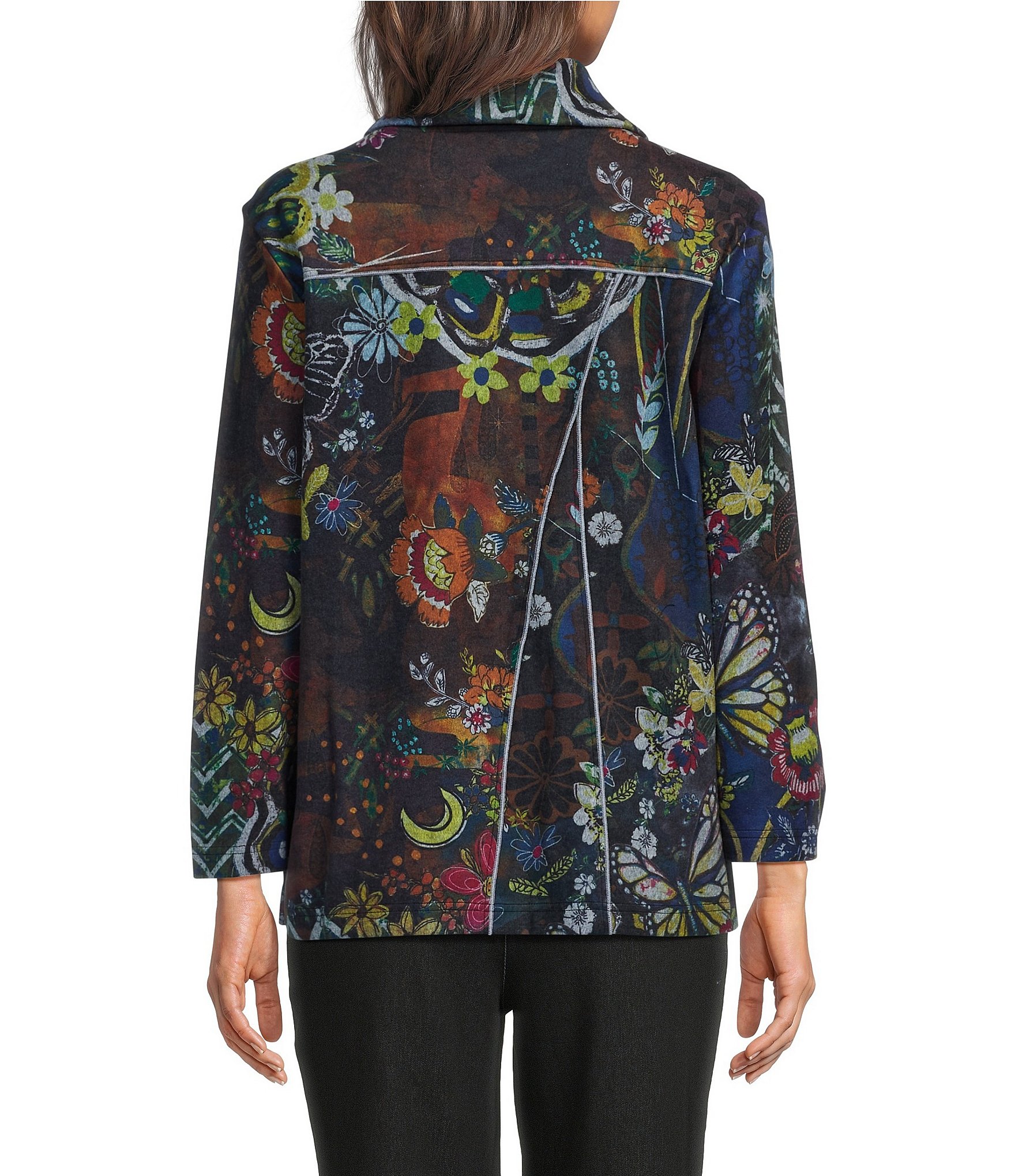 Ali Miles Brushed Knit Floral Abstract Cowl Neck 3/4 Sleeve Pullover Top