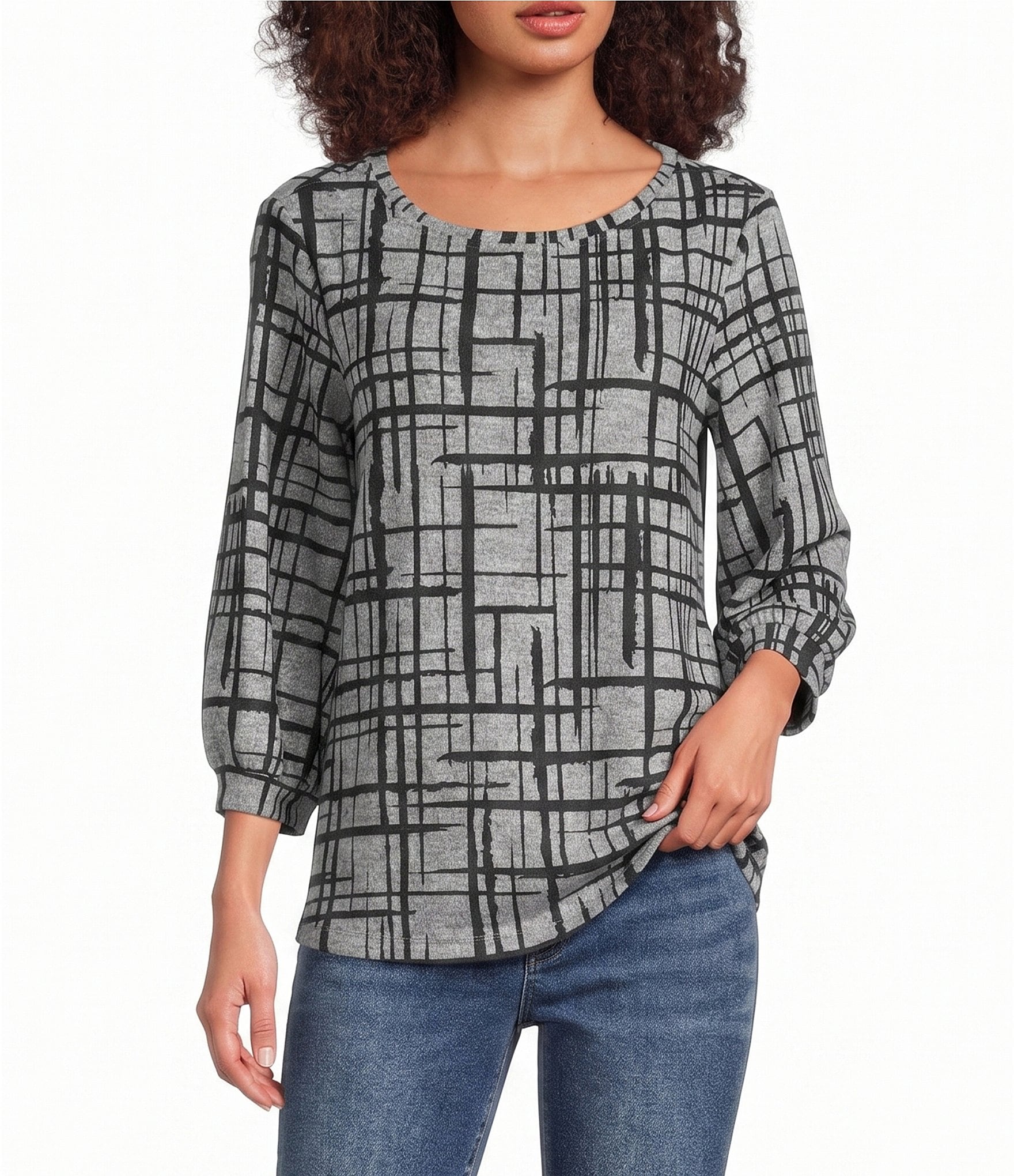 Ali Miles Brushed Knit Round Neck 3/4 Sleeve Tunic