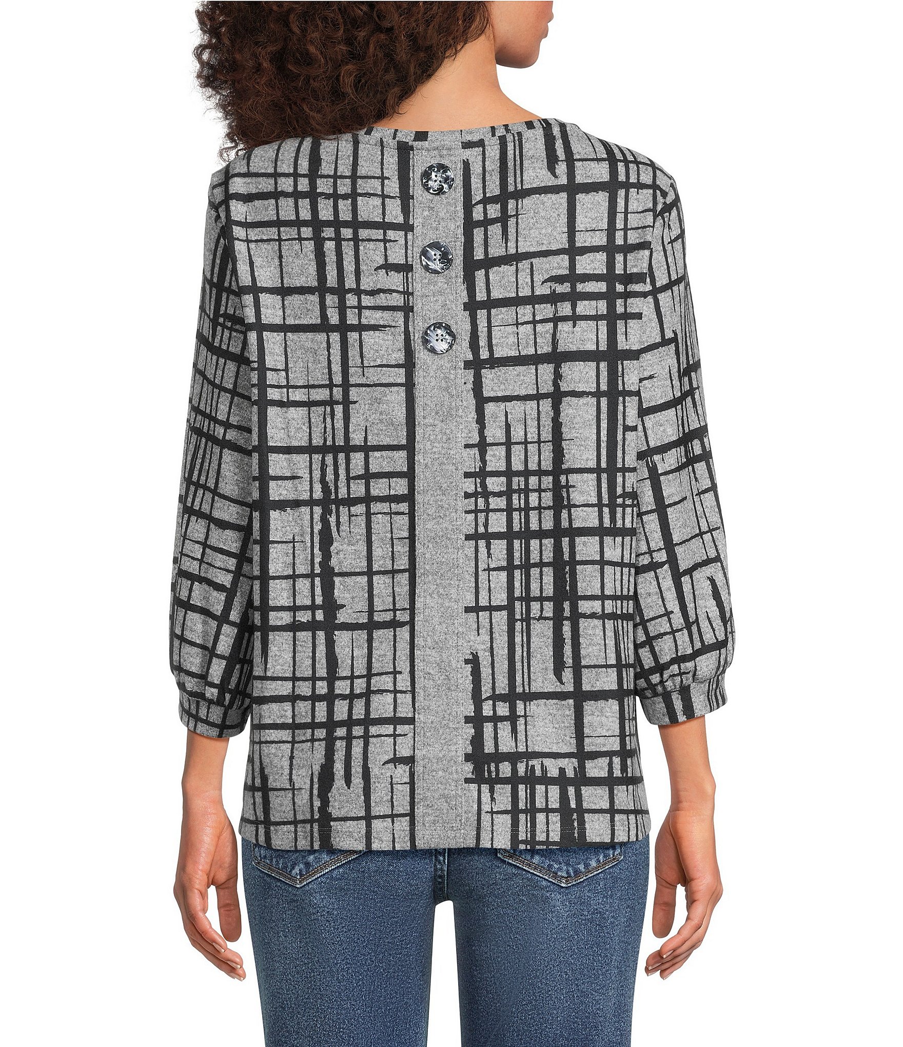 Ali Miles Brushed Knit Round Neck 3/4 Sleeve Tunic