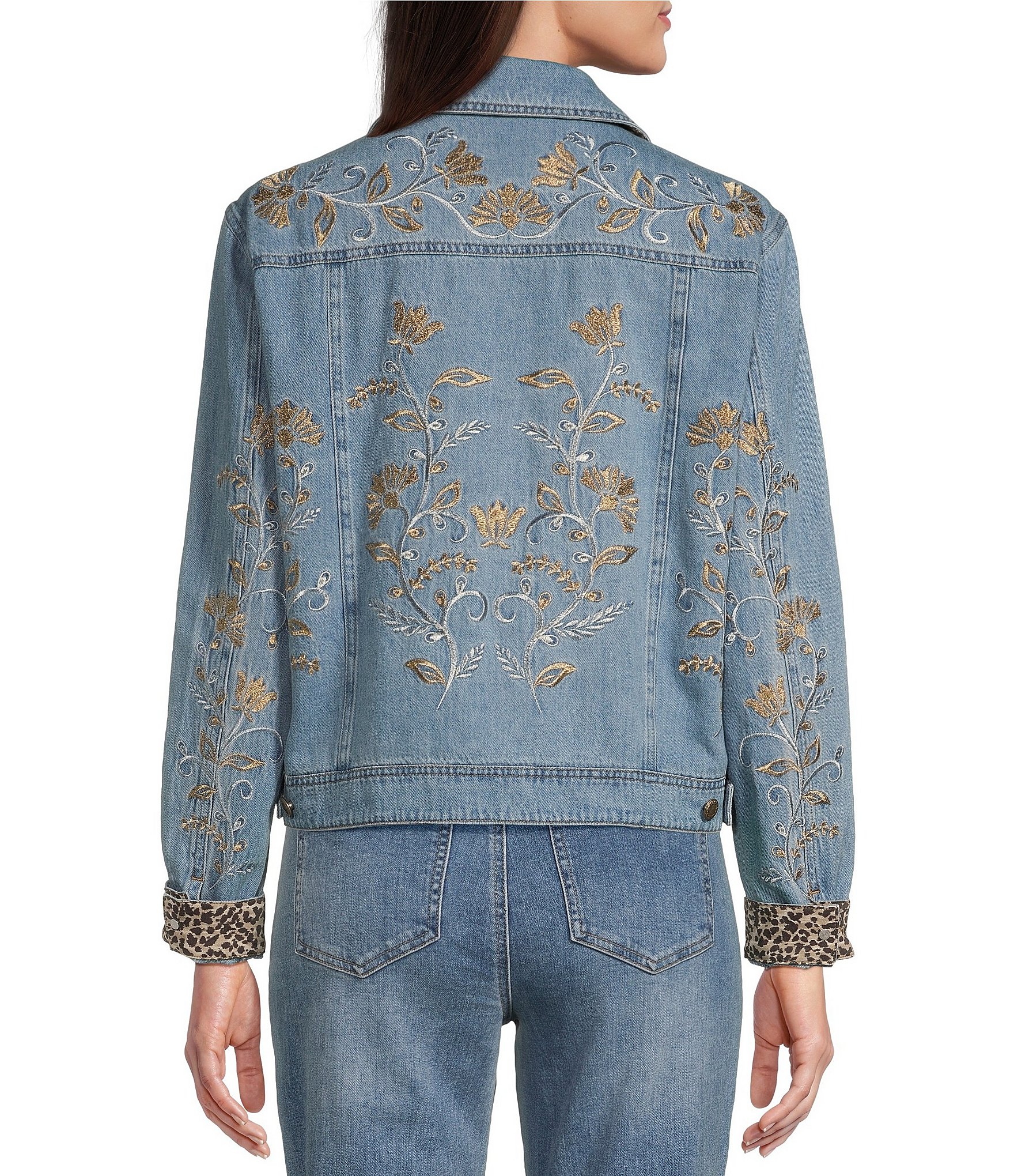 John Mark Denim Embroidered Collar Long Sleeve Jacket