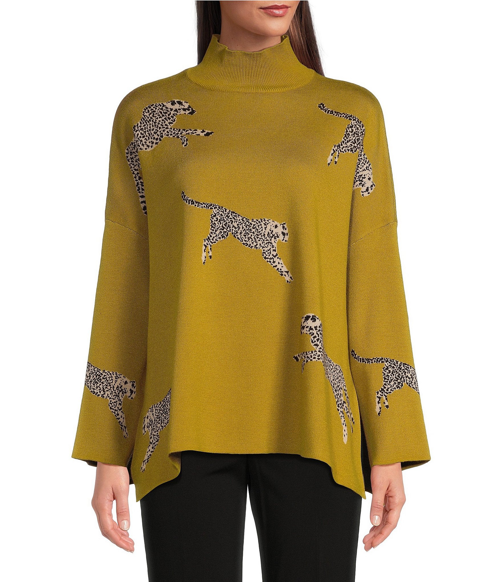 Ali Miles Jacquard Mock Neck Long Sleeve Sweater | Dillard's