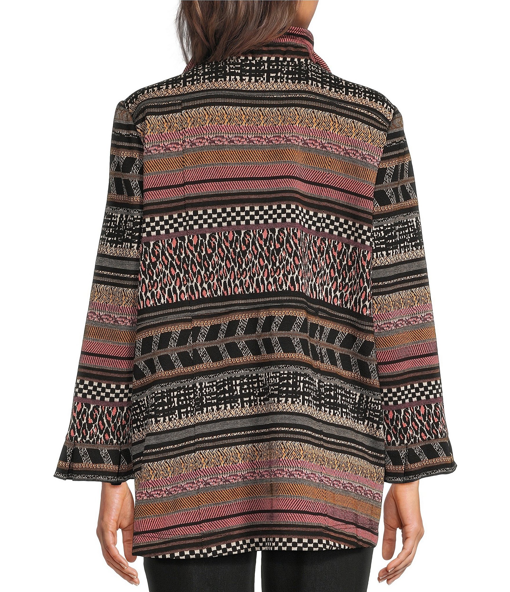 Ali Miles Knit Jacquard Multi Animal Print Open Front Long Sleeve Jacket