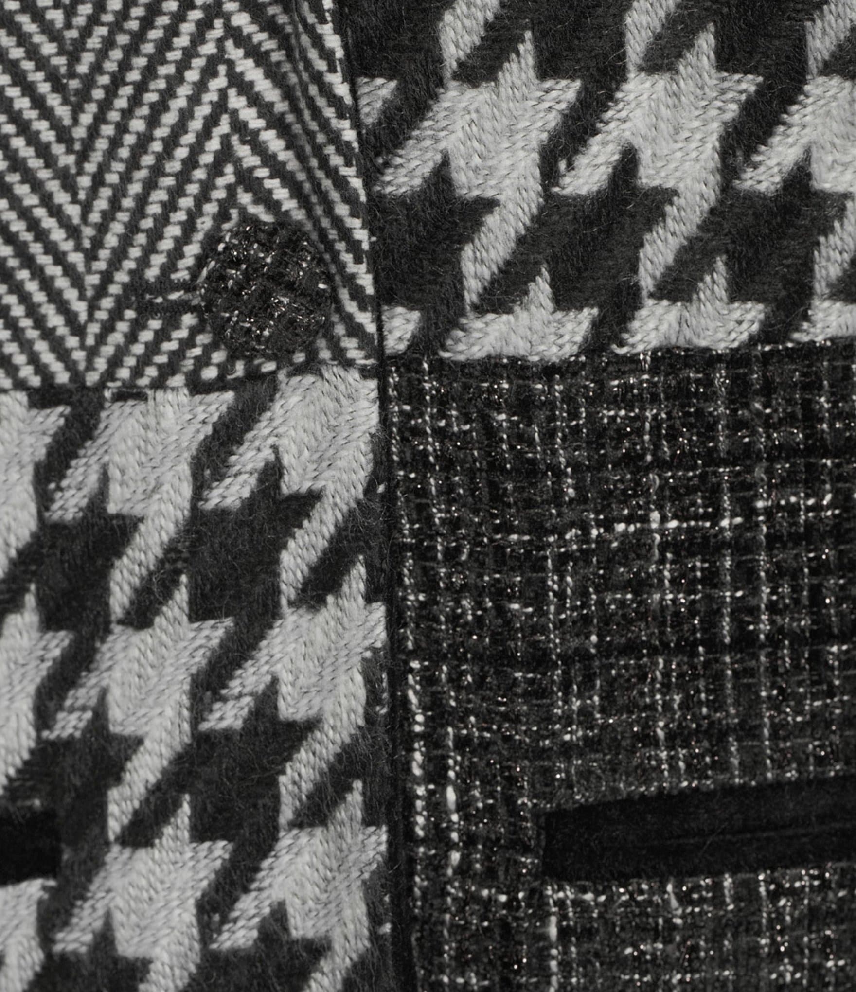 Ali Miles Multi Mixed Media Patchwork Houndstooth Shawl Collar Long Sleeve Button Front jacket