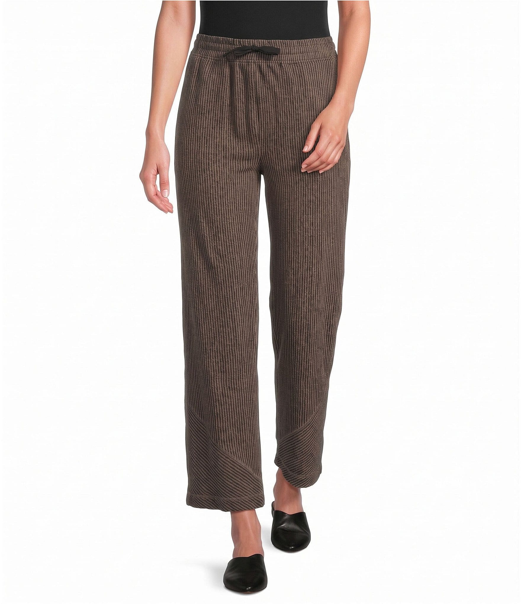 Ali Miles Petite Size Coordinating Knit Yarn Dye Stripe Straight Leg Pull-On Pants