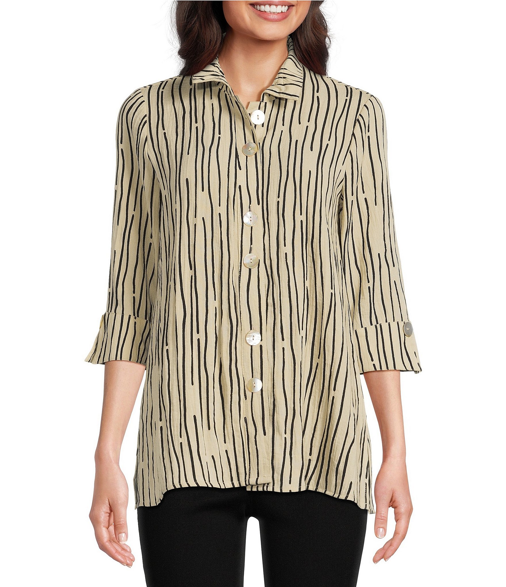 【KOOLOSET】Pigment Stripe Collar Long Sleeve Kiton Abstract Silk Oversized Long-Sleeve Shirt | Saks Fifth