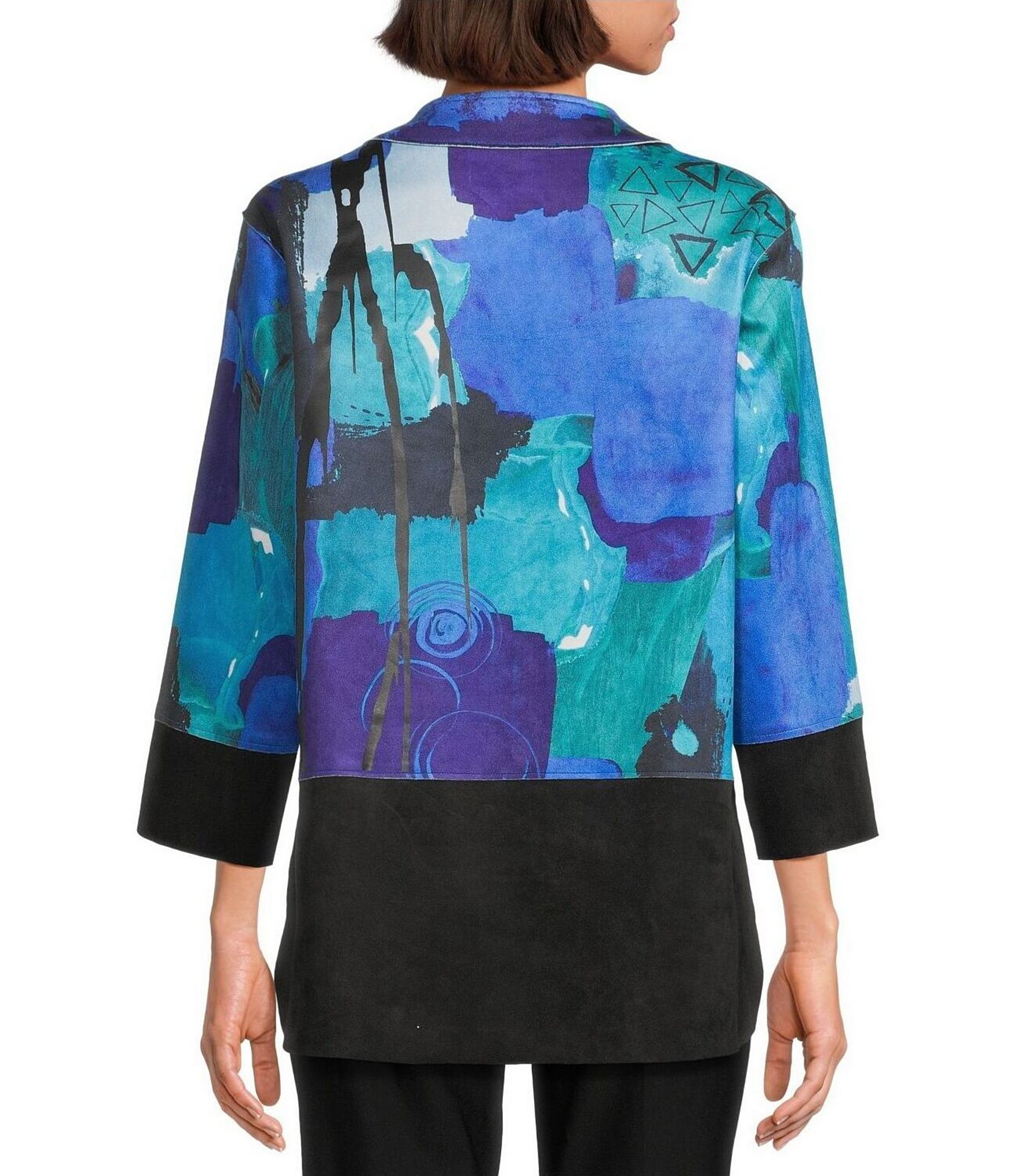 Ali Miles Petite Size Faux Suede Abstract 3/4 Sleeve Button Front Jacket