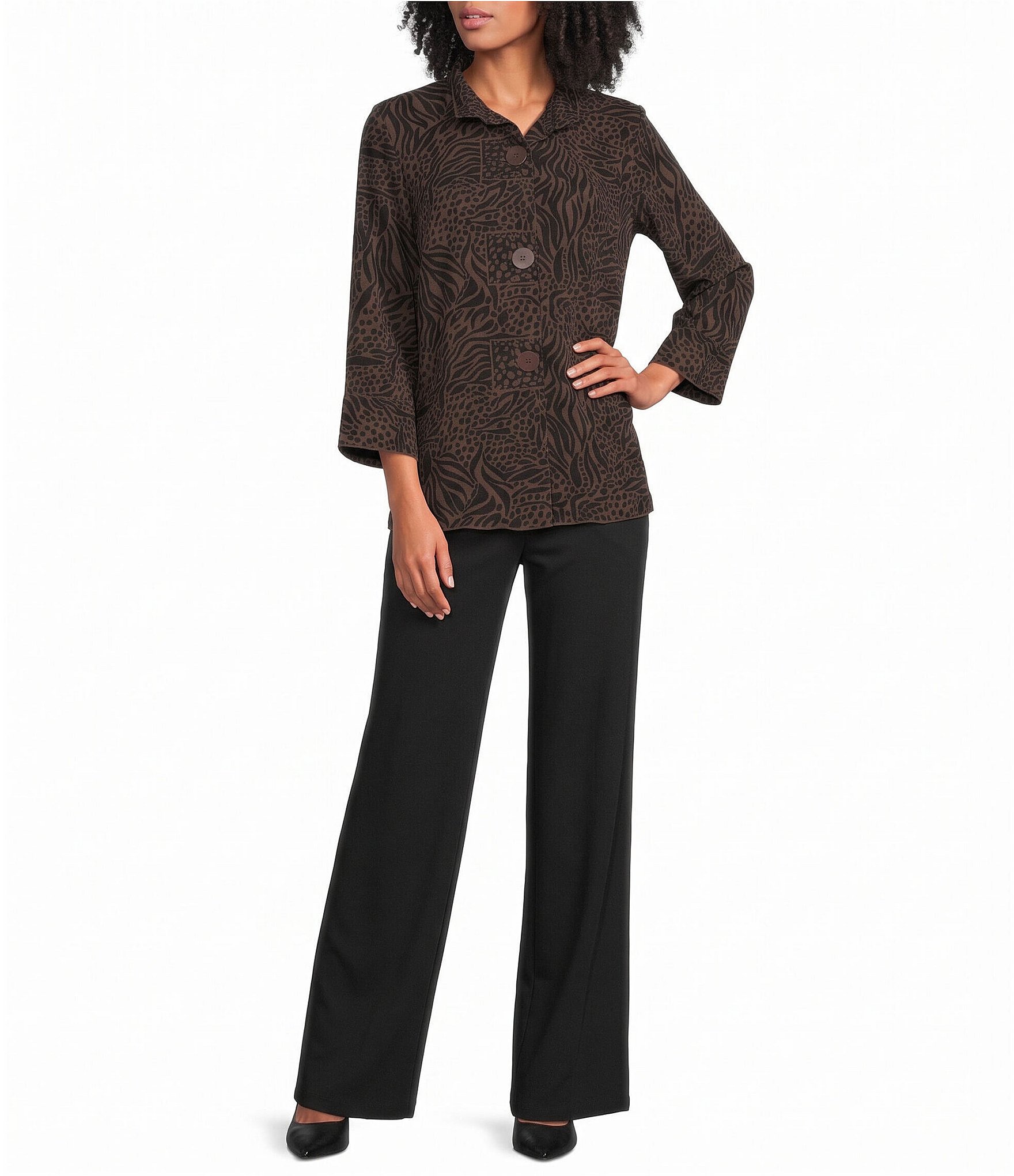 Ali Miles Petite Size Knit Flared Leg Pull-On Pants
