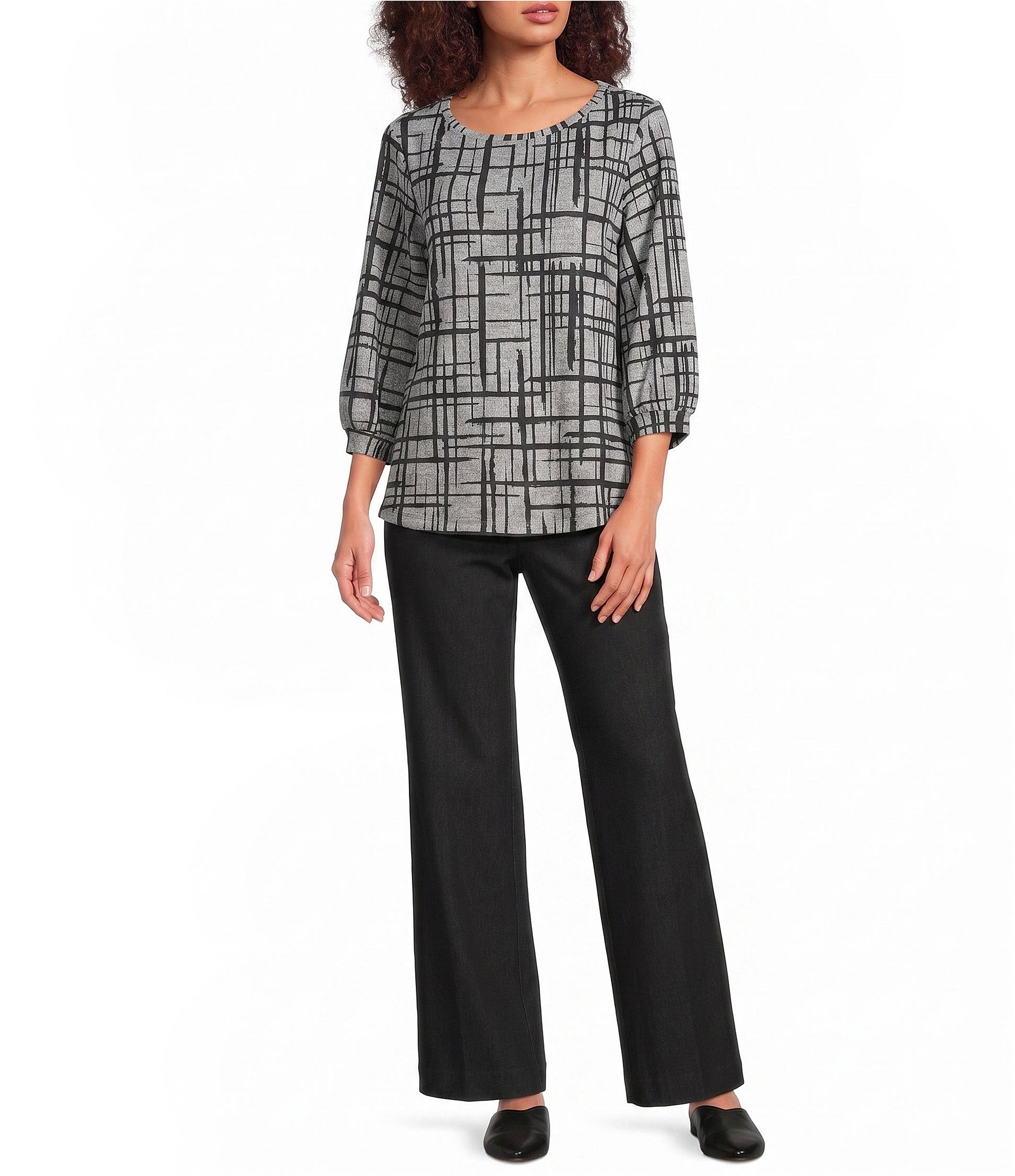 Ali Miles Petite Size Knit Straight Leg Pull-On Pant