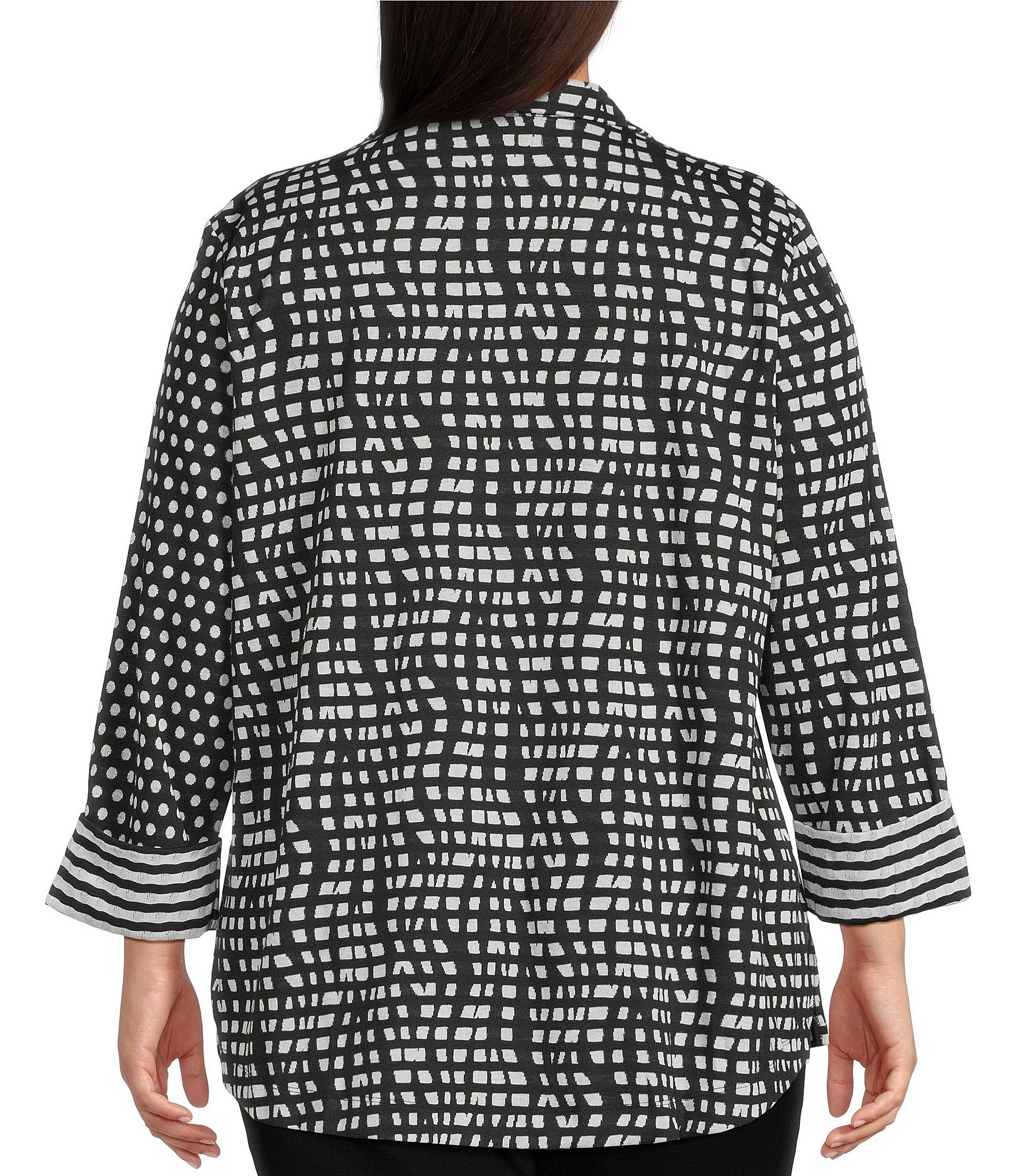 Ali Miles Plus Size Abstract Dotted Mock Neck Elbow Sleeve Zip-Front Tunic