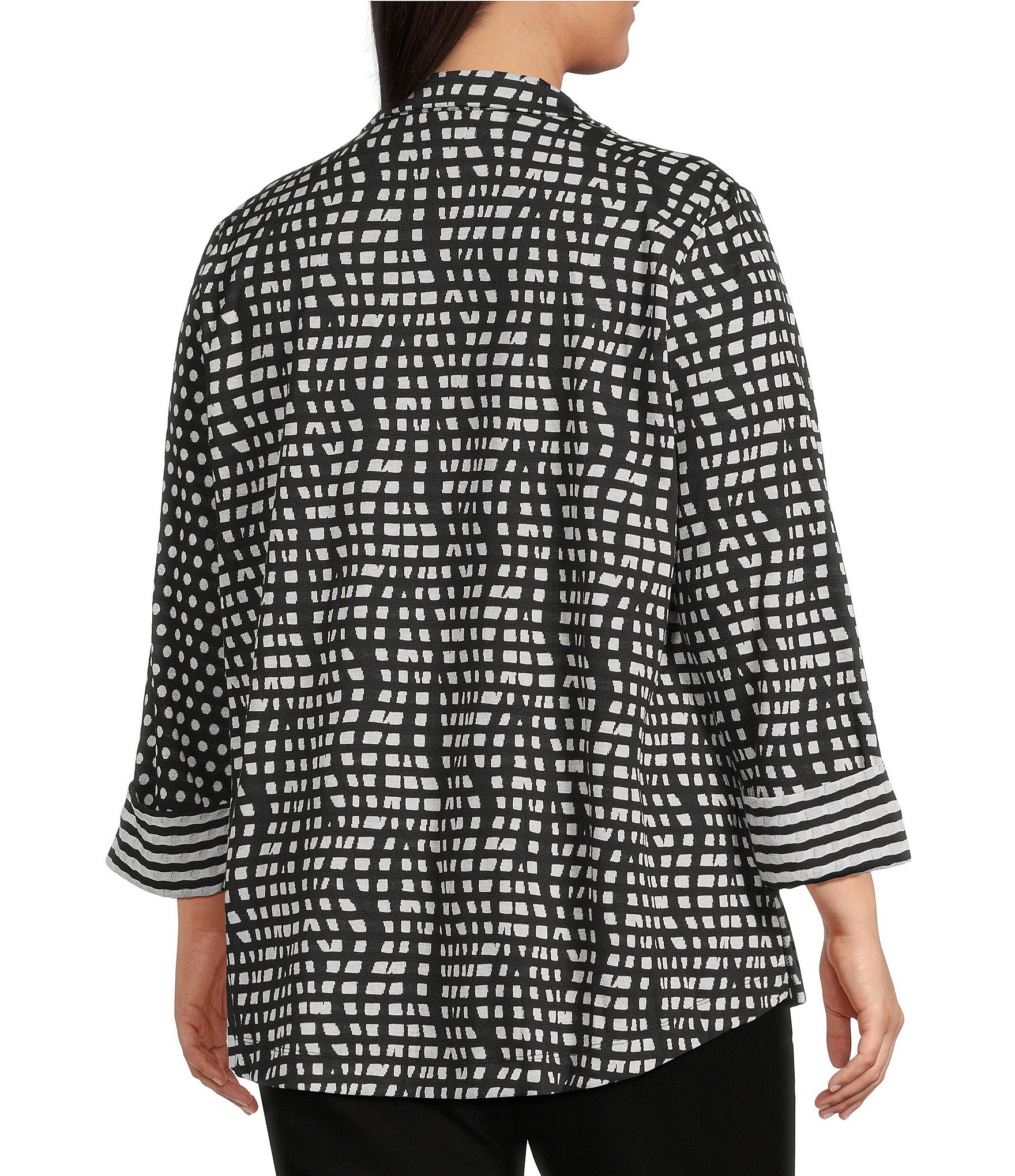 Ali Miles Plus Size Abstract Dotted Mock Neck Elbow Sleeve Zip-Front Tunic