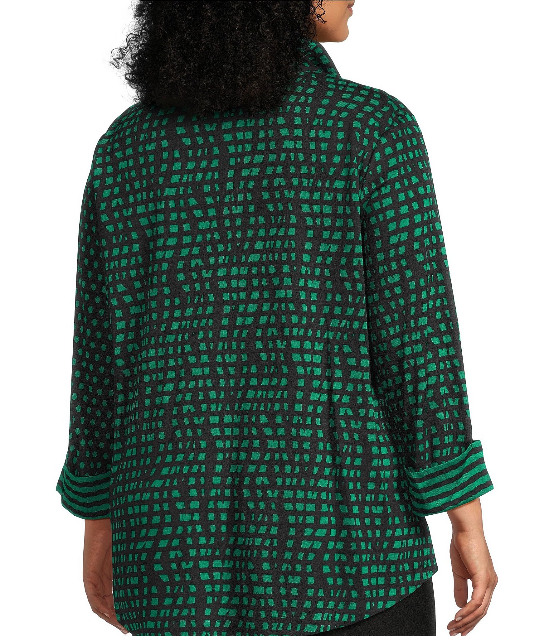 Ali Miles Plus Size Abstract Dotted Mock Neck Elbow Sleeve Zip-Front Tunic