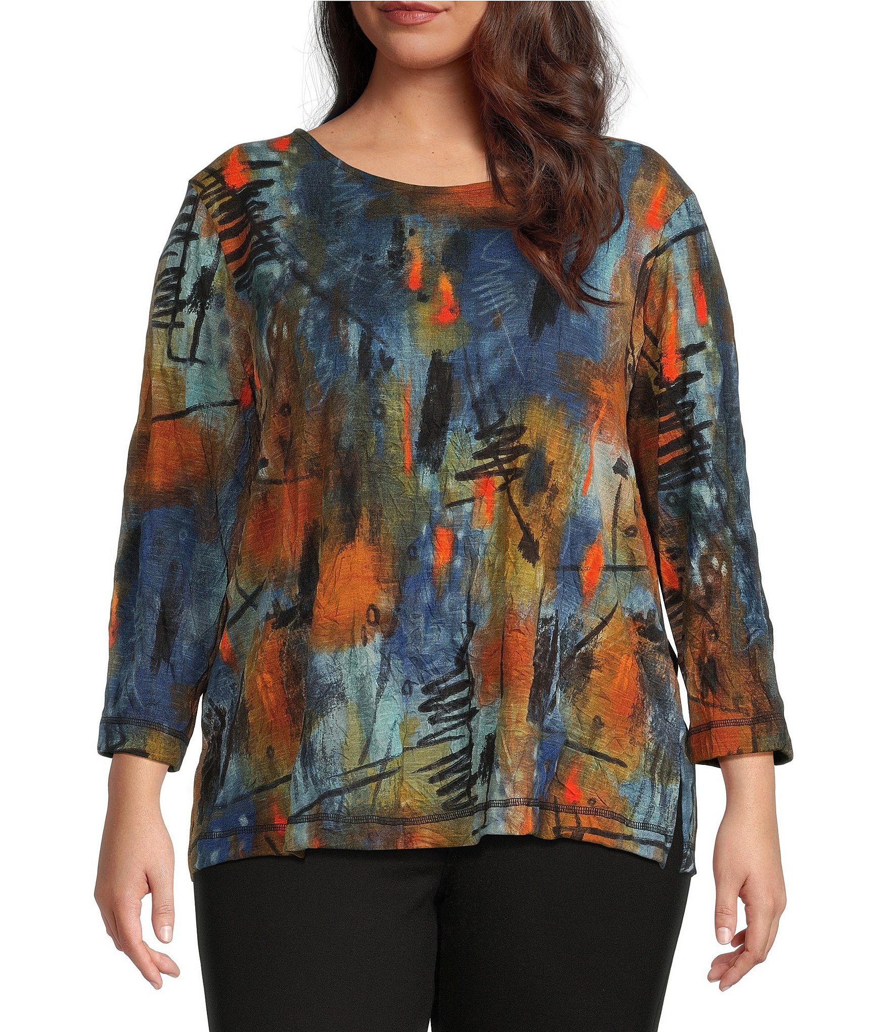 Ali Miles Plus Size Abstract Print 3/4 Sleeve Knit Tunic | Dillard's