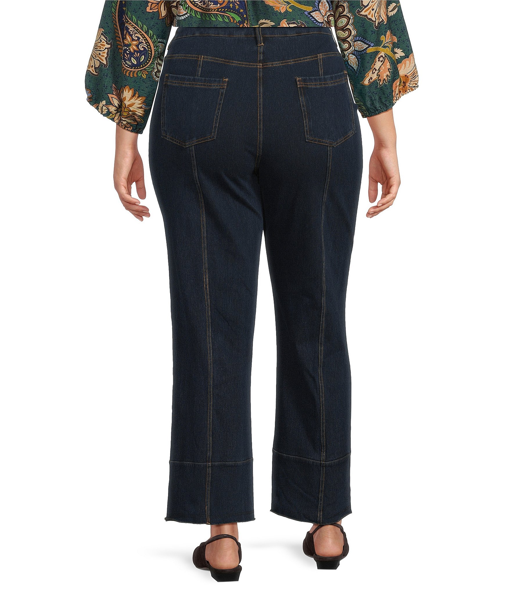 Ali Miles Plus Size Denim Wide Leg Elastic Waistband Pull-On Pants