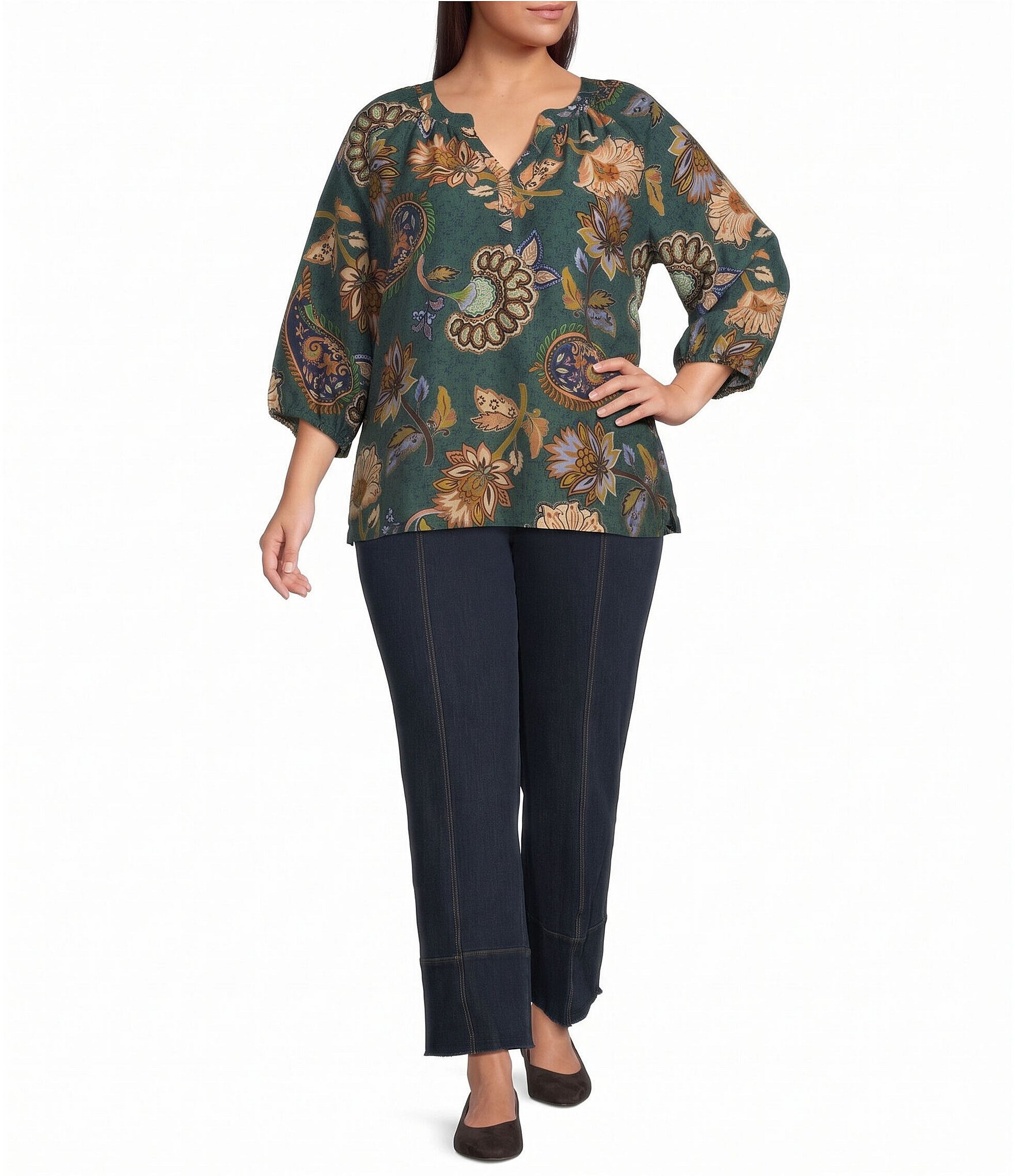 Ali Miles Plus Size Denim Wide Leg Elastic Waistband Pull-On Pants