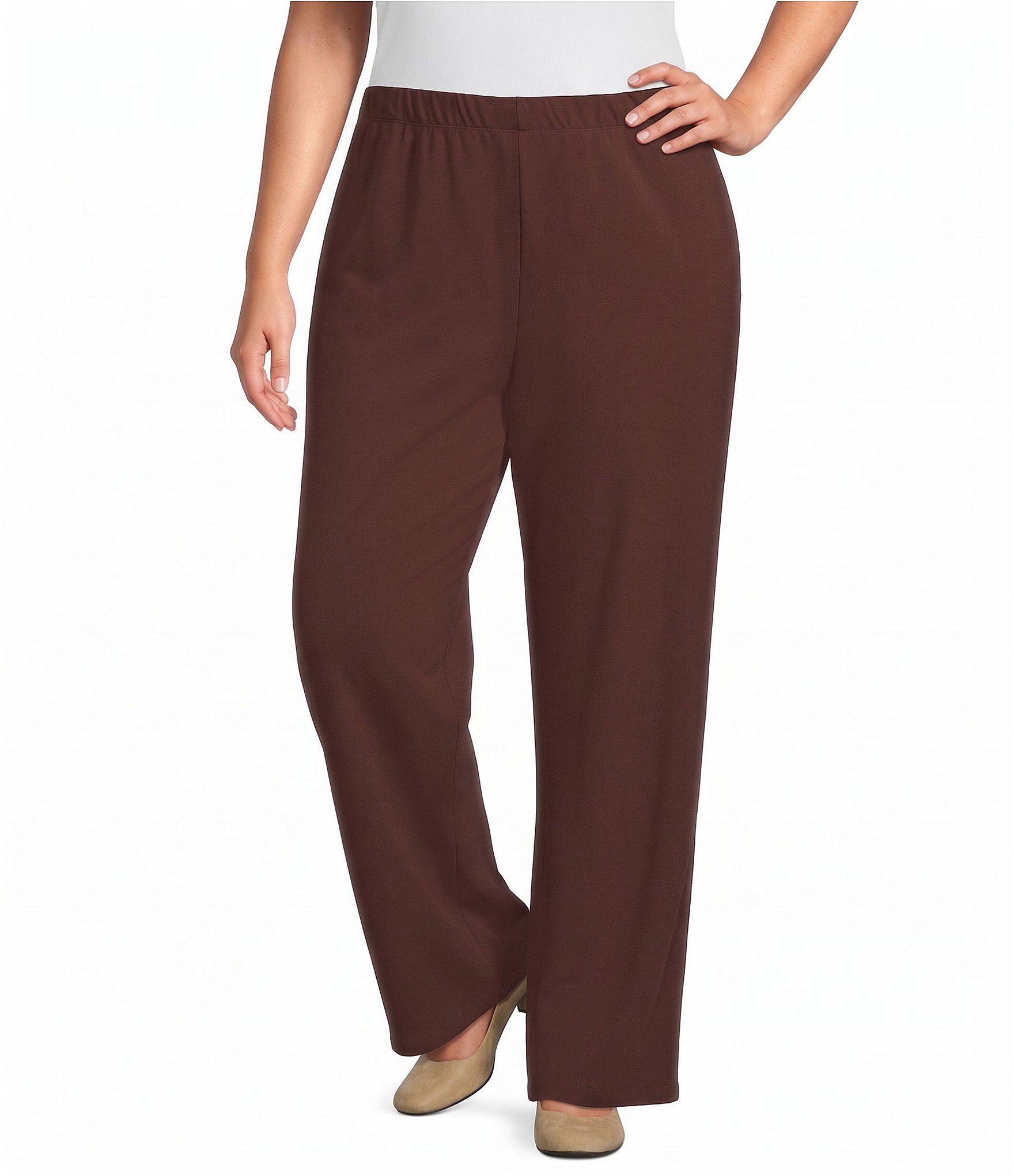 Ali Miles Plus Size Knit Flared Leg Pull-On Pant
