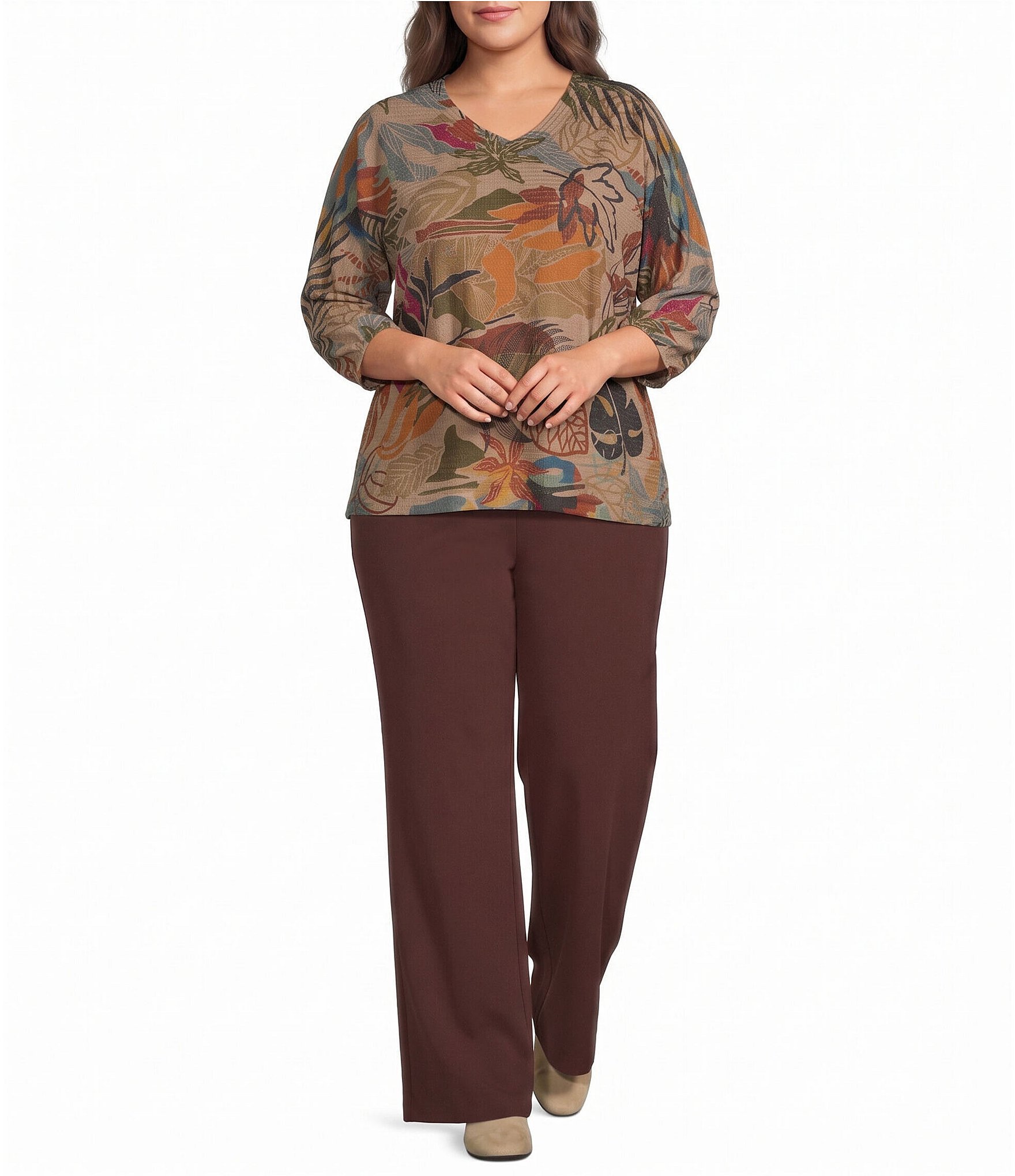 Ali Miles Plus Size Knit Flared Leg Pull-On Pant