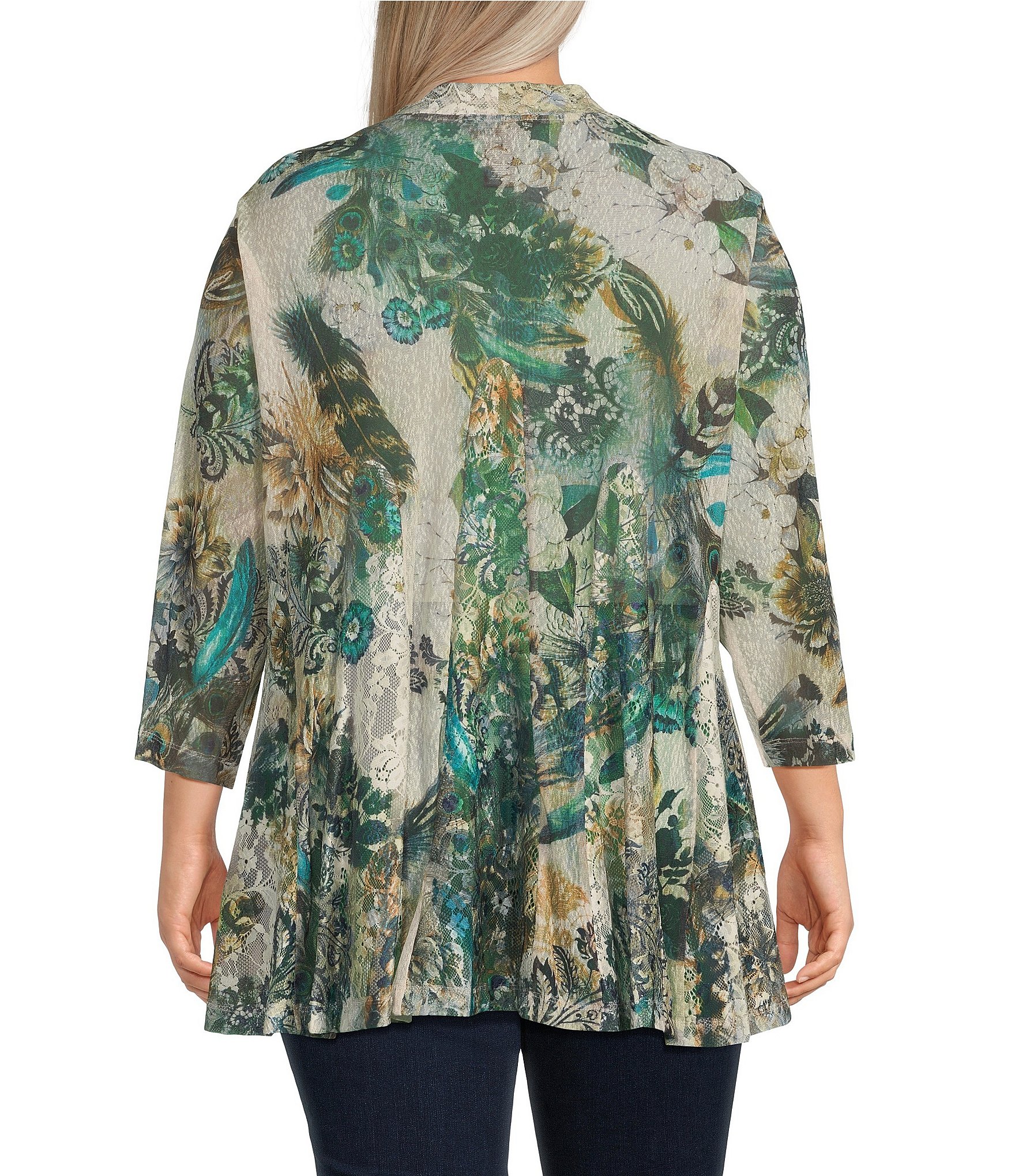 Ali Miles Plus Size Printed 3/4 Sleeve Open Front Kimono