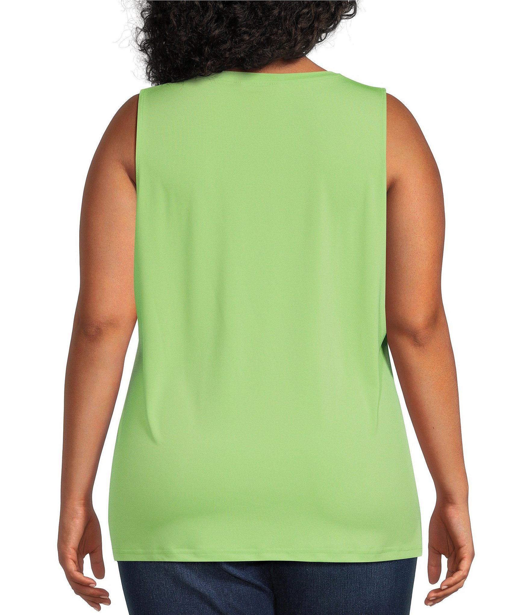 Ali Miles Plus Size Crepe Lux Crew Neck Sleeveless Tank