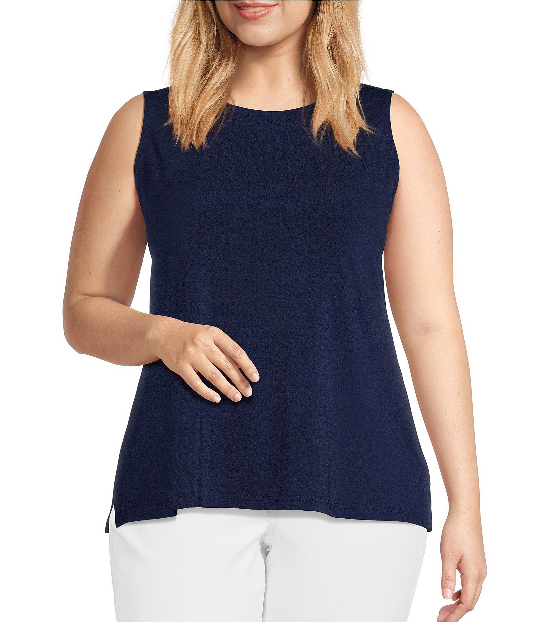 Ali Miles Plus Size Crew Neck Sleeveless Crepe Lux Tank | Dillard's