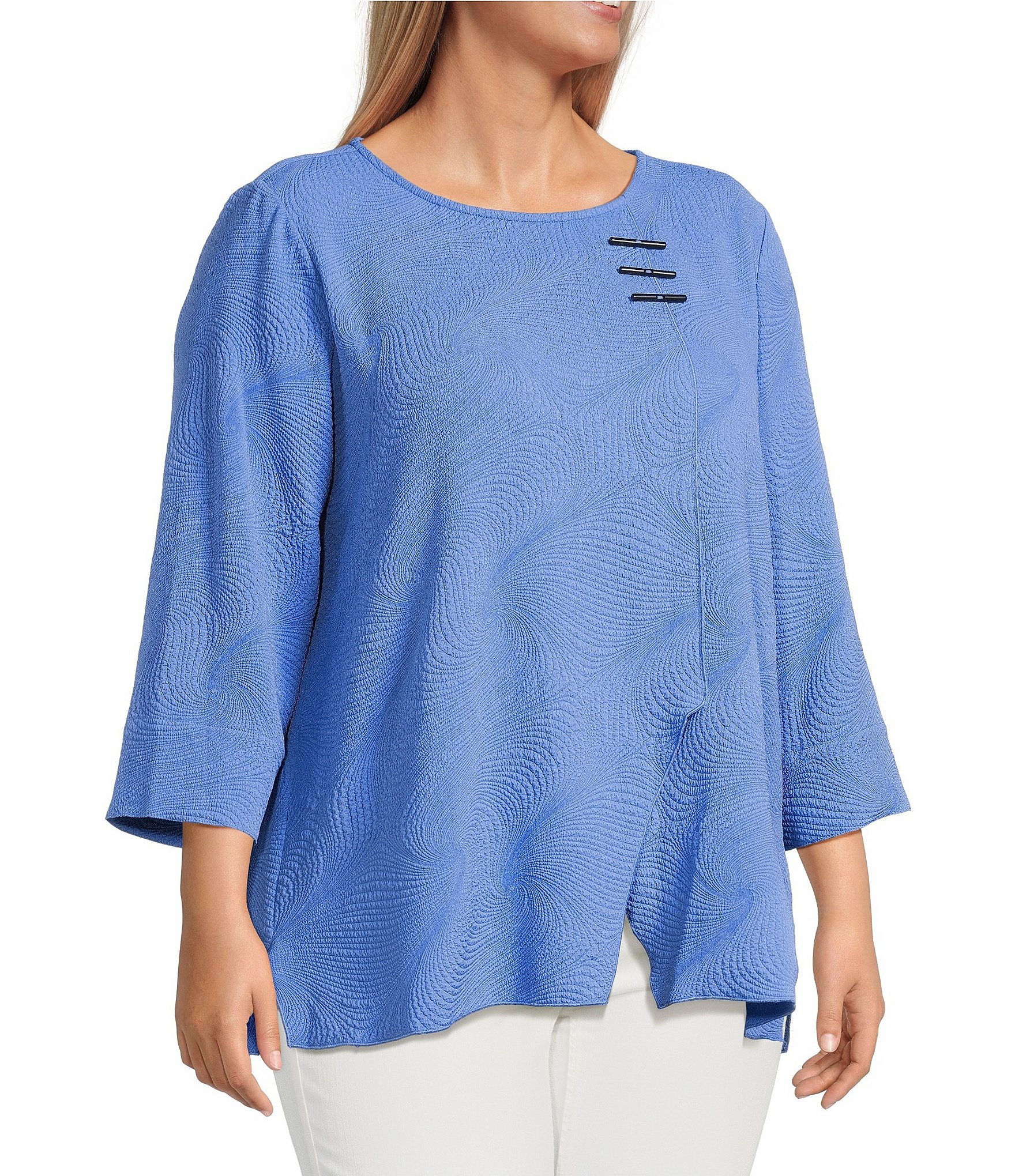 Ali Miles Plus Size Woven Round Neck 3/4 Sleeve Tunic