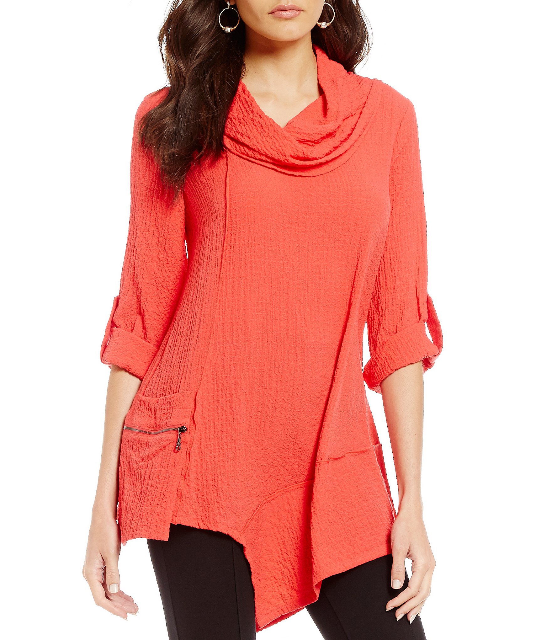 Ali Miles Pucker CowlNeck Knit Tunic Dillards
