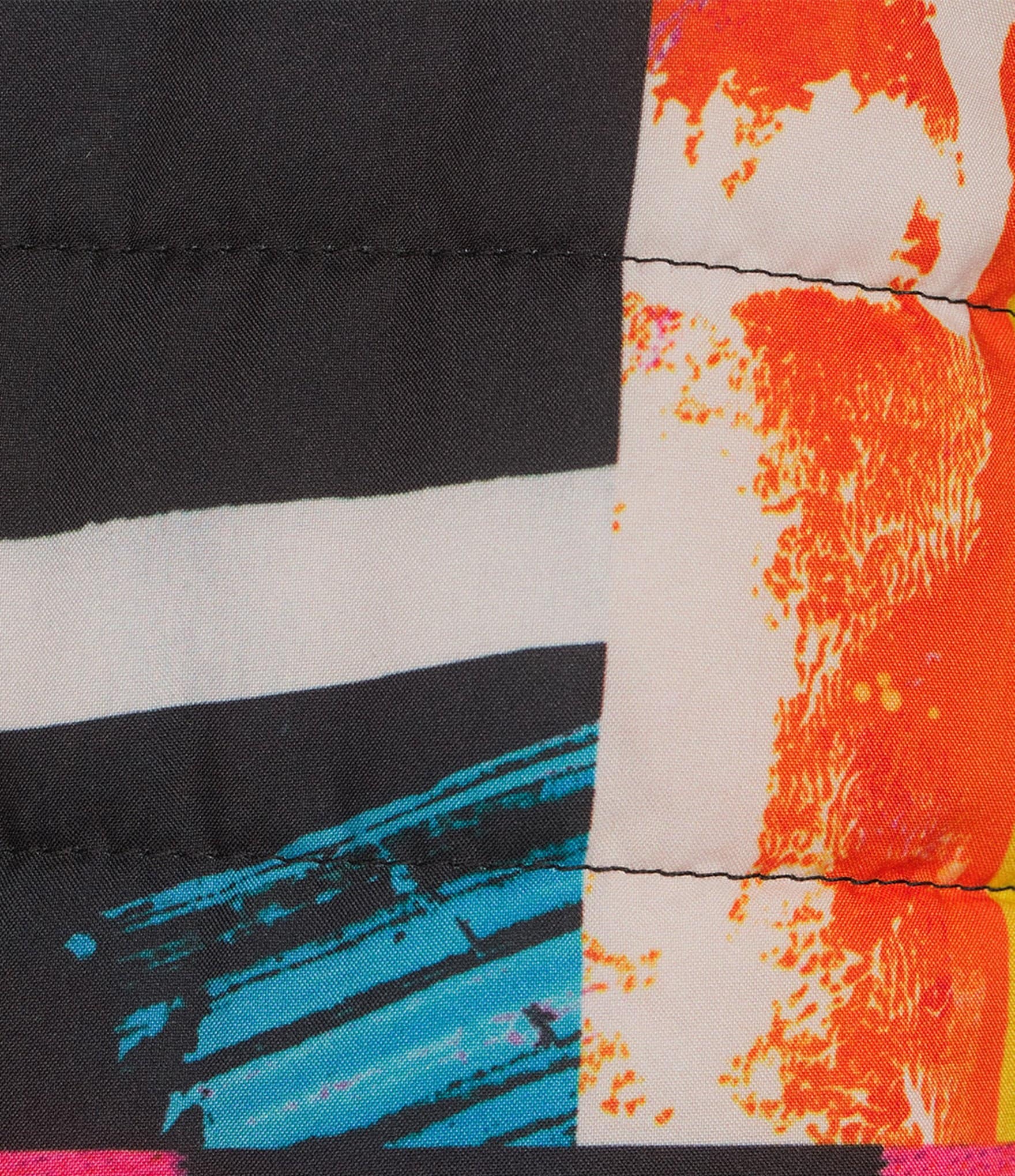 Ali Miles Reversible Abstract Print Quilted Stand Collar Long Sleeve High-Low Zip Front Jacket