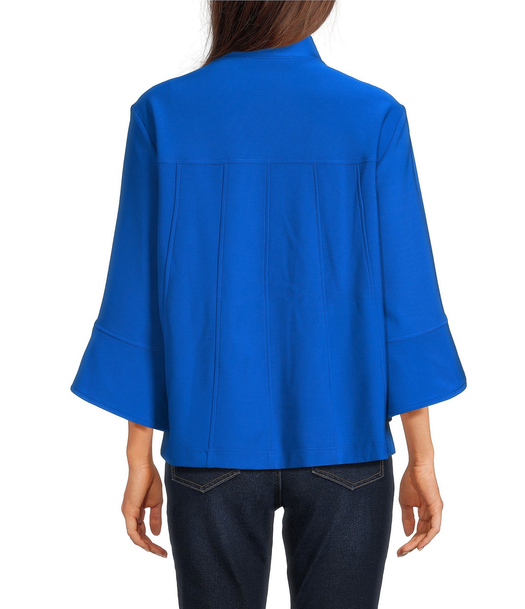 Ali Miles Stand Collar 3/4 Sleeve Hi-Low Hem Button-Front Jacket
