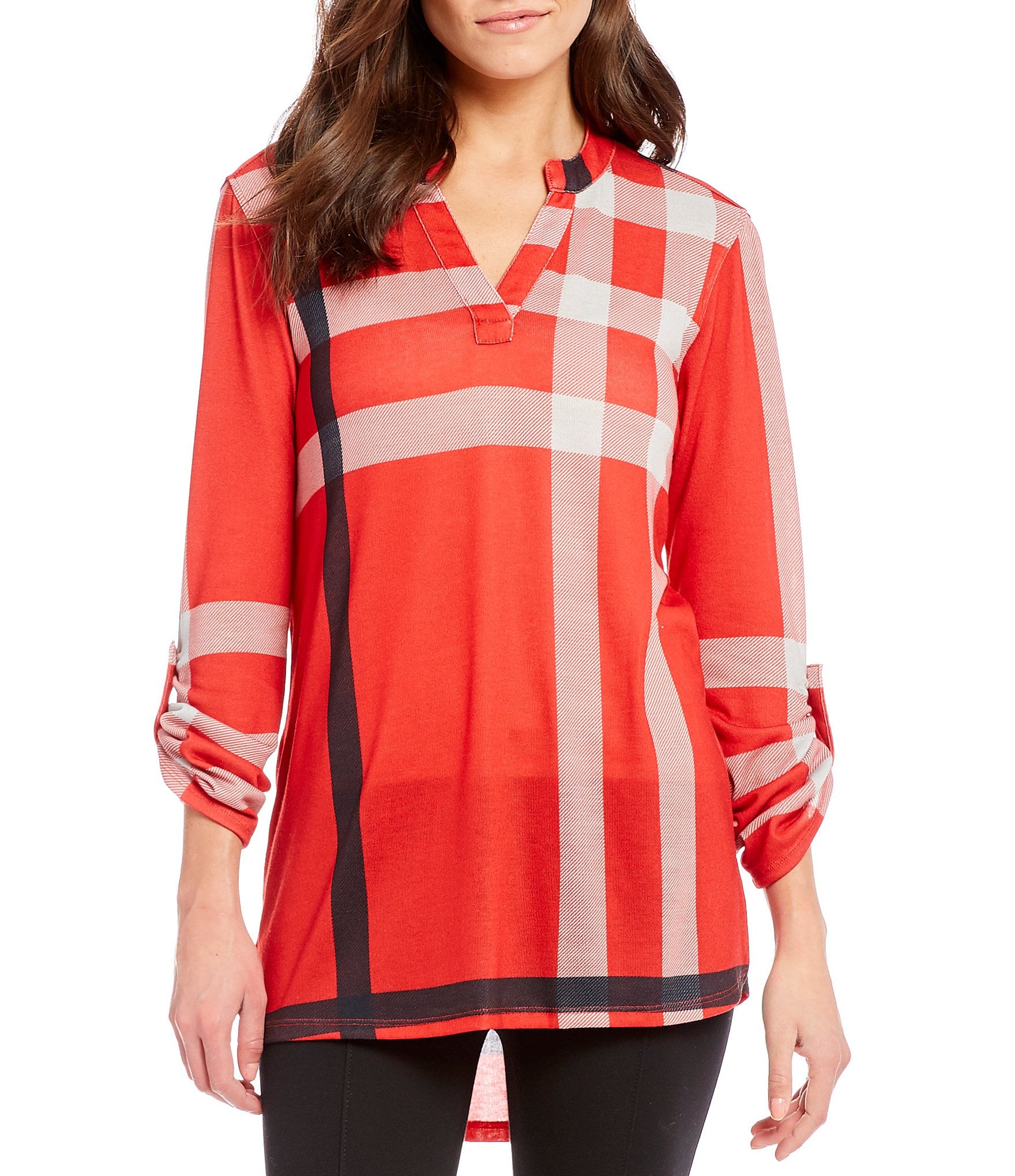 Ali Miles Stripe Knit Split VNeck Tunic Dillards