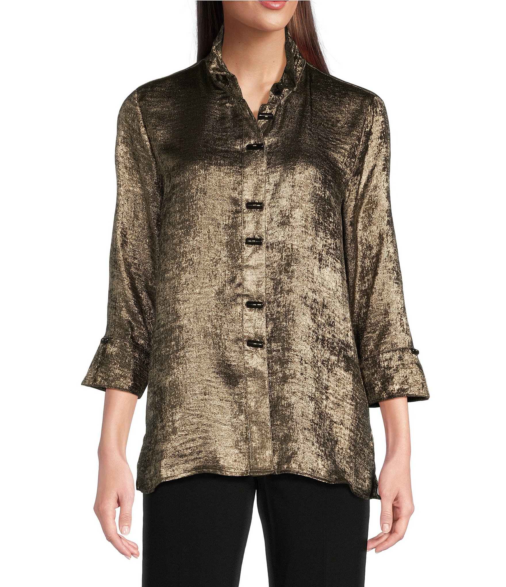 Ali Miles Wire Collar 3/4 Sleeve Button Front Tunic | Dillard's
